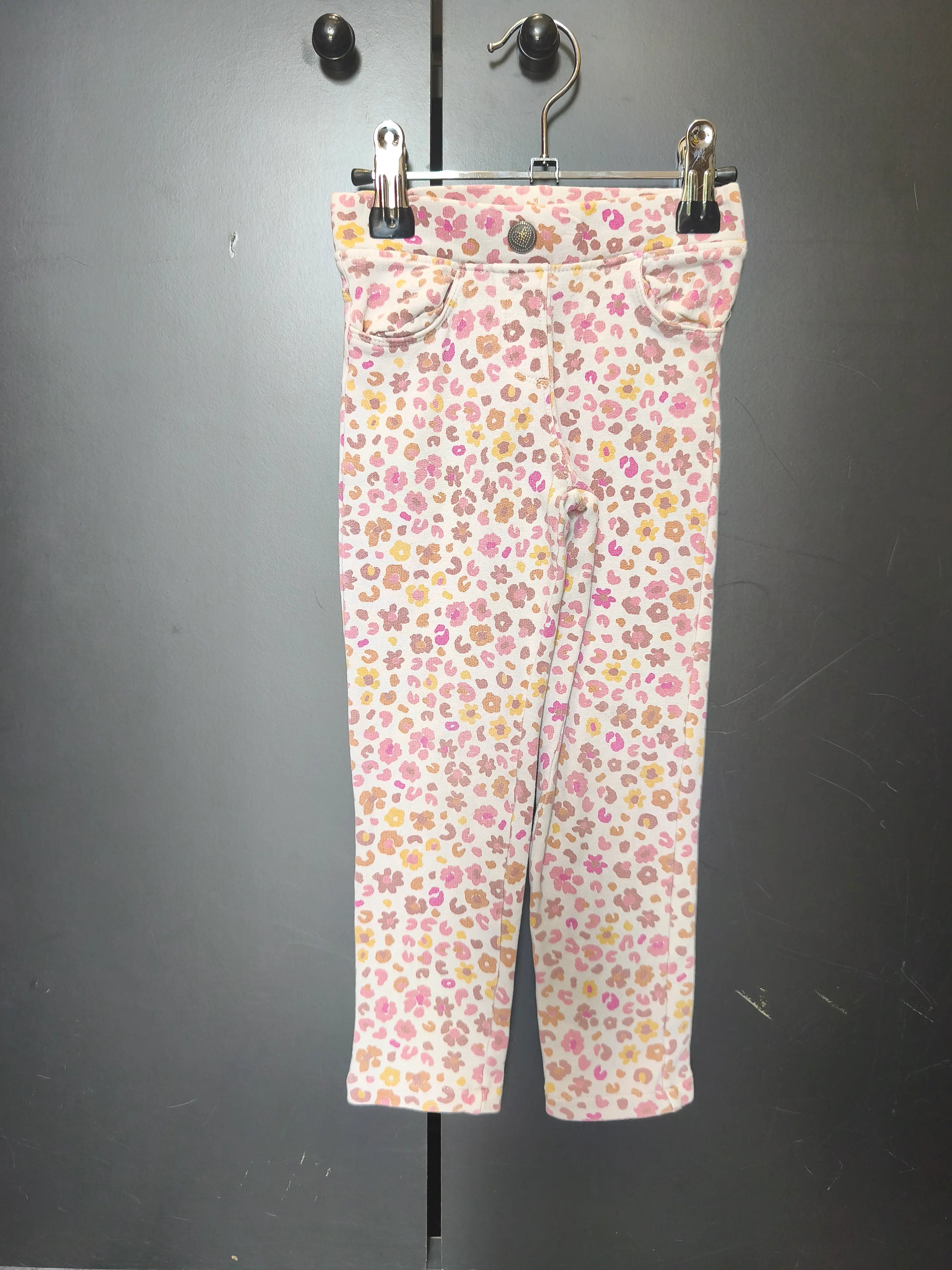 Legging blanc fleurs roses et moutarde Du Pareil Au Même – 2 ans