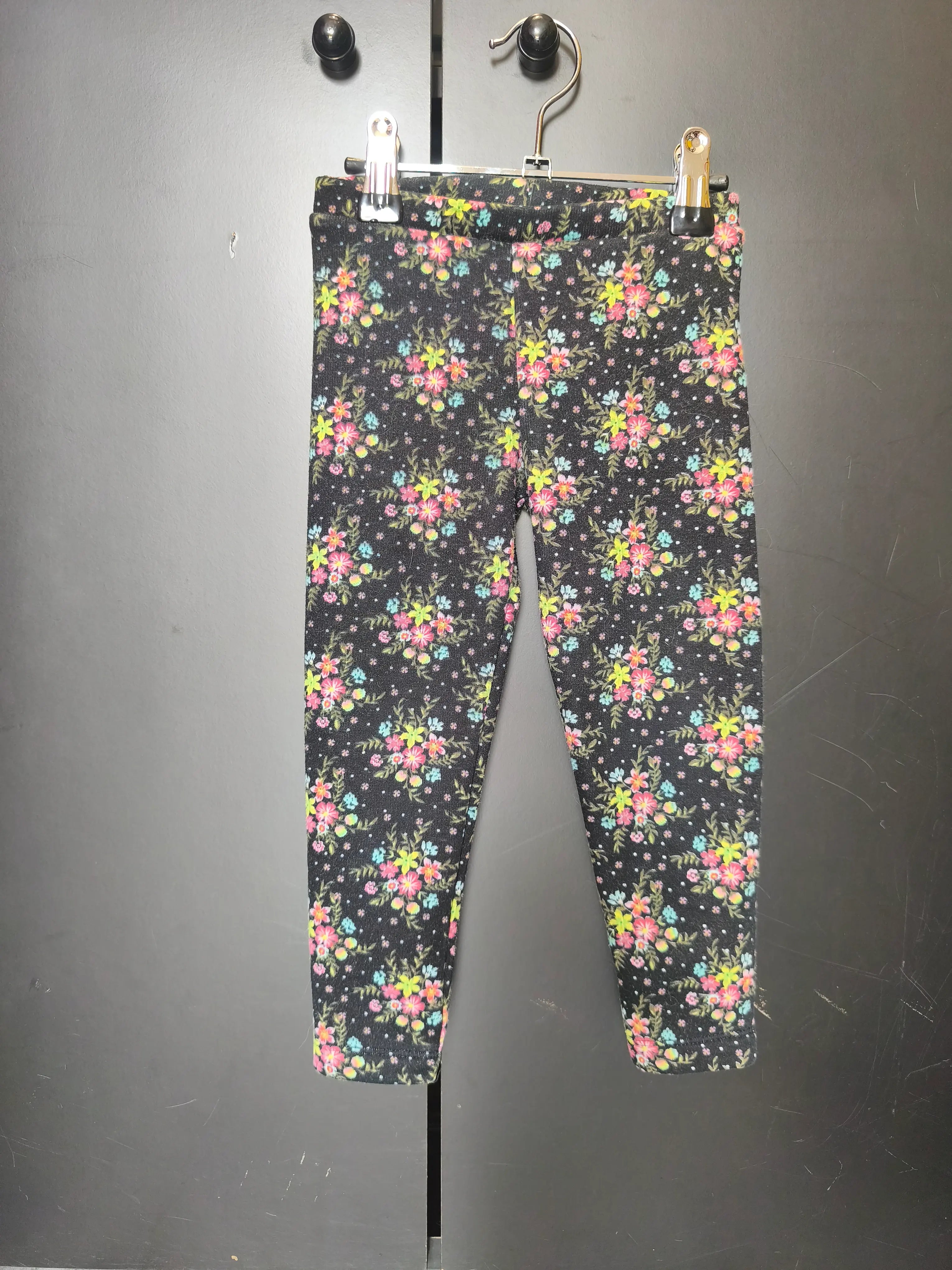 Legging hiver noir fleurs rose et jaune Sergent Major – 2 ans