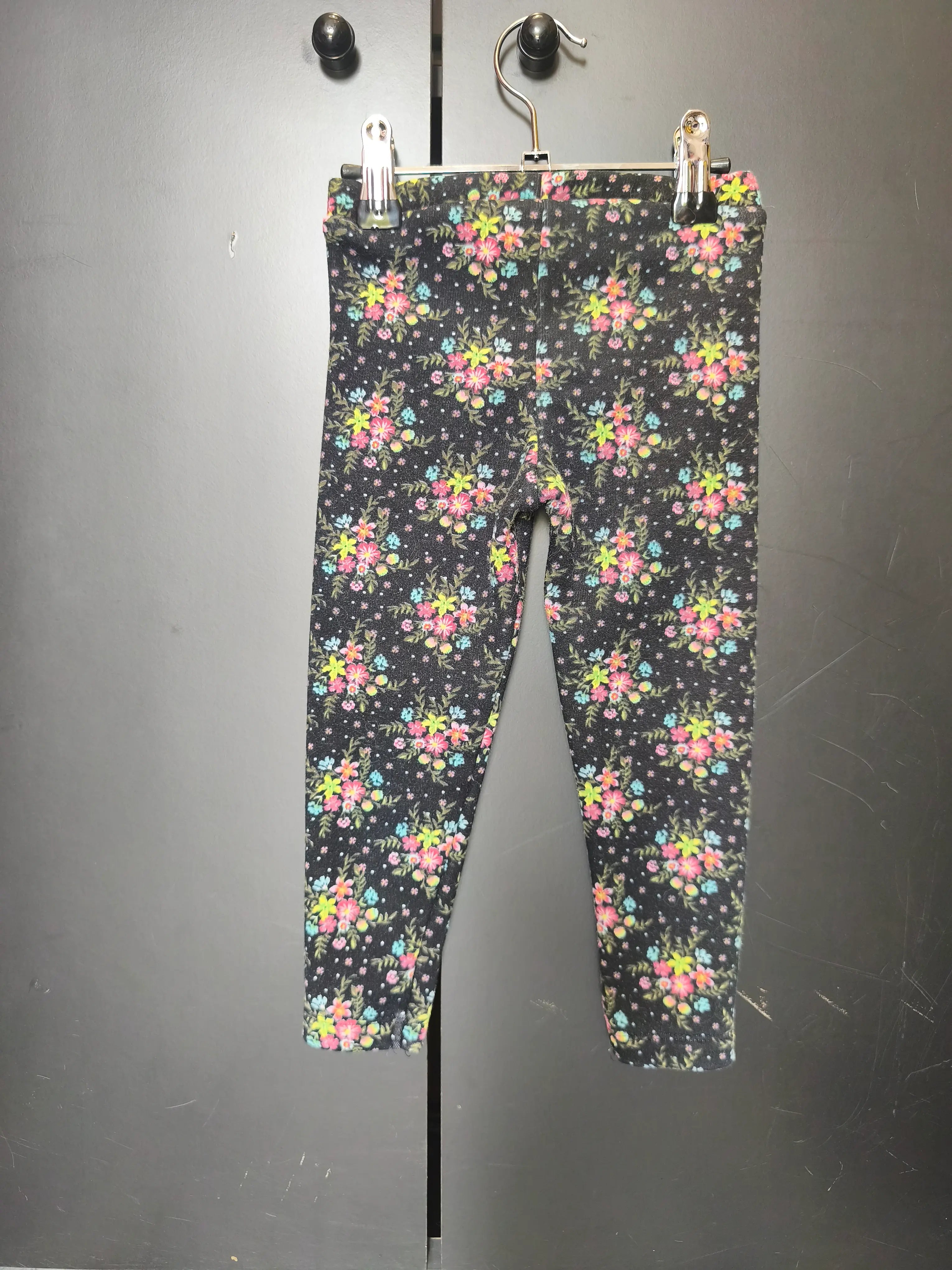 Legging hiver noir fleurs rose et jaune Sergent Major – 2 ans