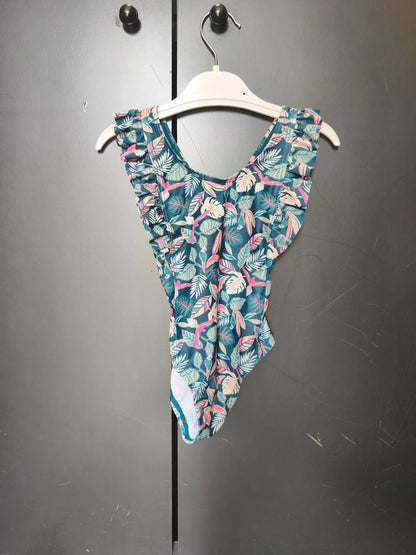Maillot de bain bébé vert feuillage Vertbaudet 2 ans – Volants & dos croisé ref 105