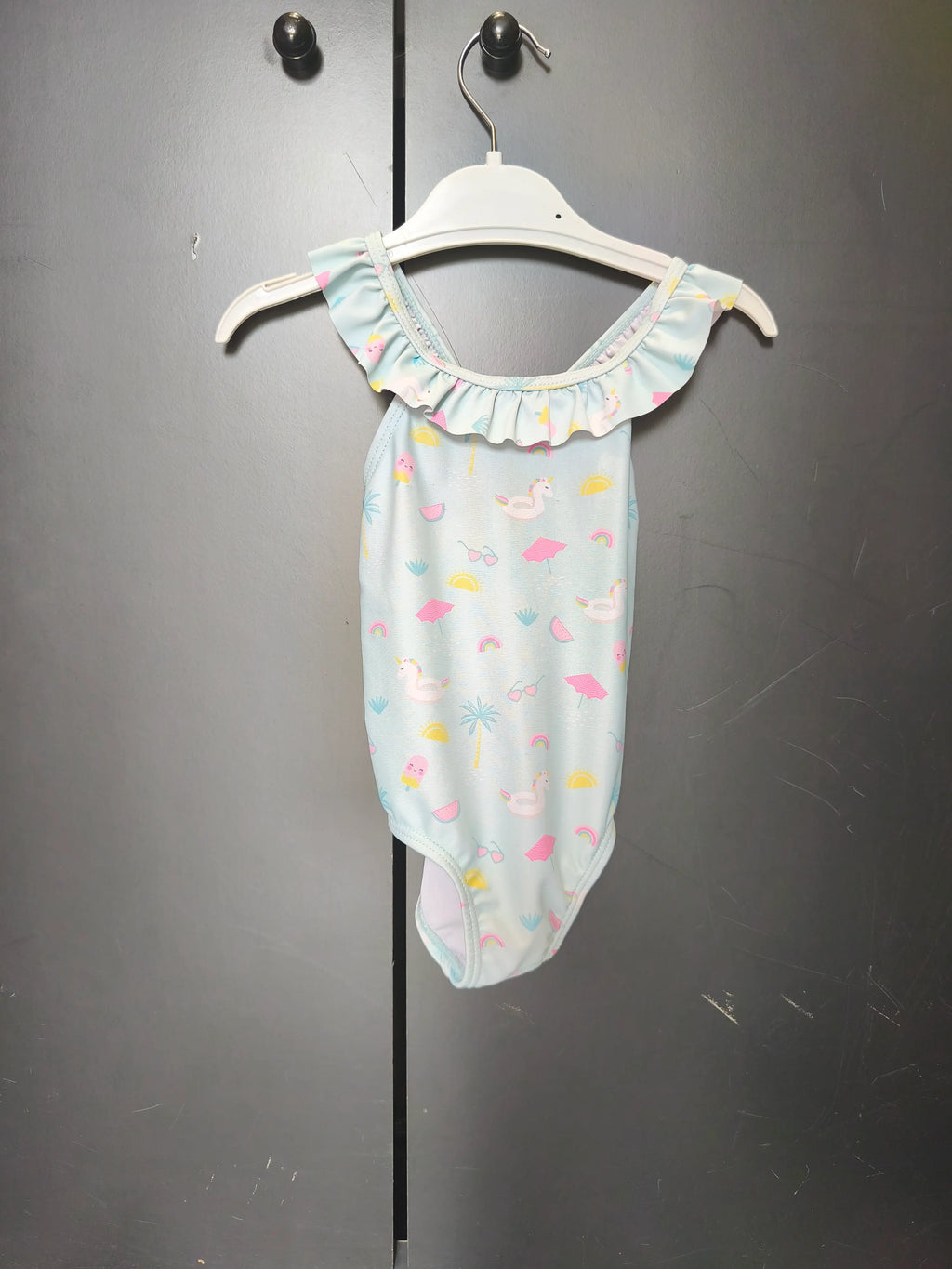 Maillot de bain bébé bleu clair Mots d’Enfants 9 mois – Licorne et volants
