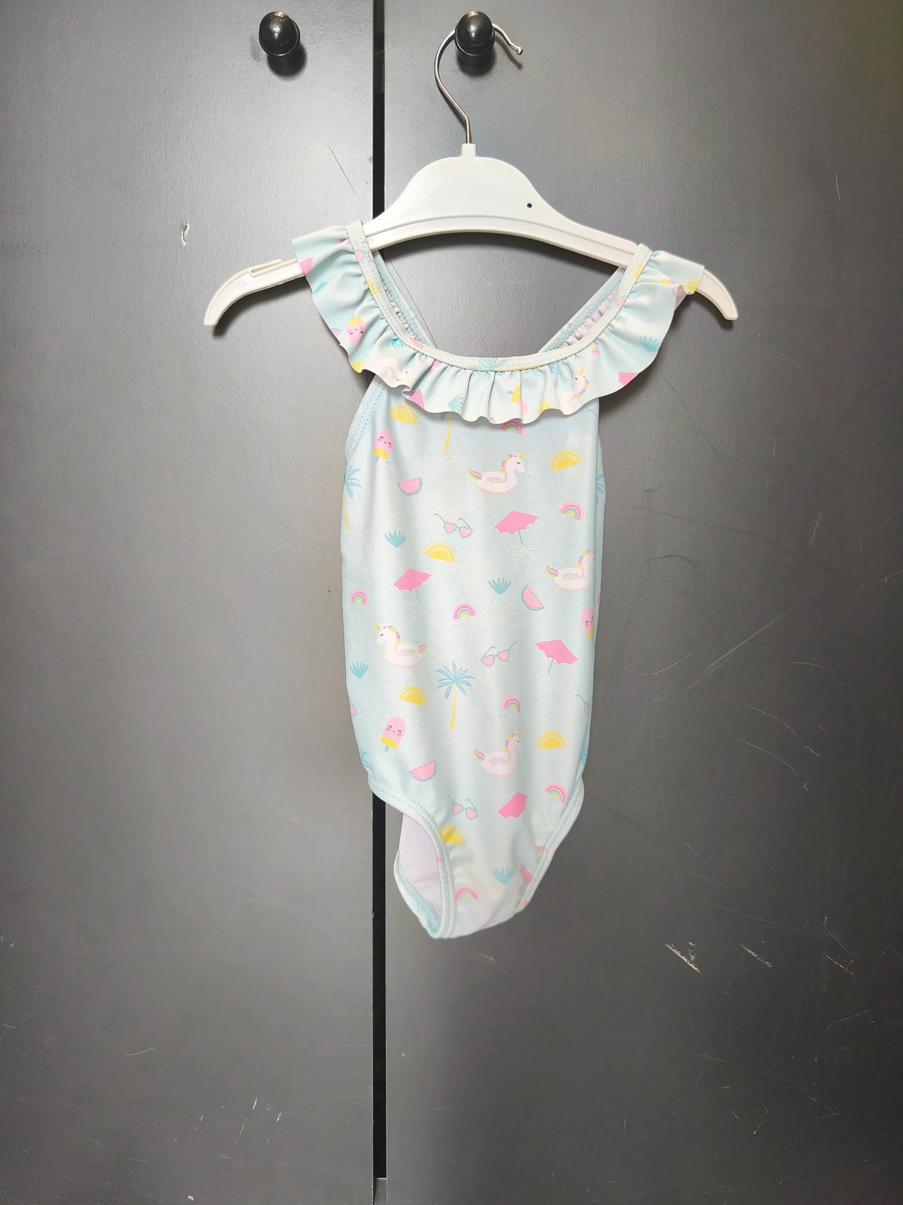 Maillot de bain bébé bleu clair Mots d’Enfants 9 mois – Licorne et volants
