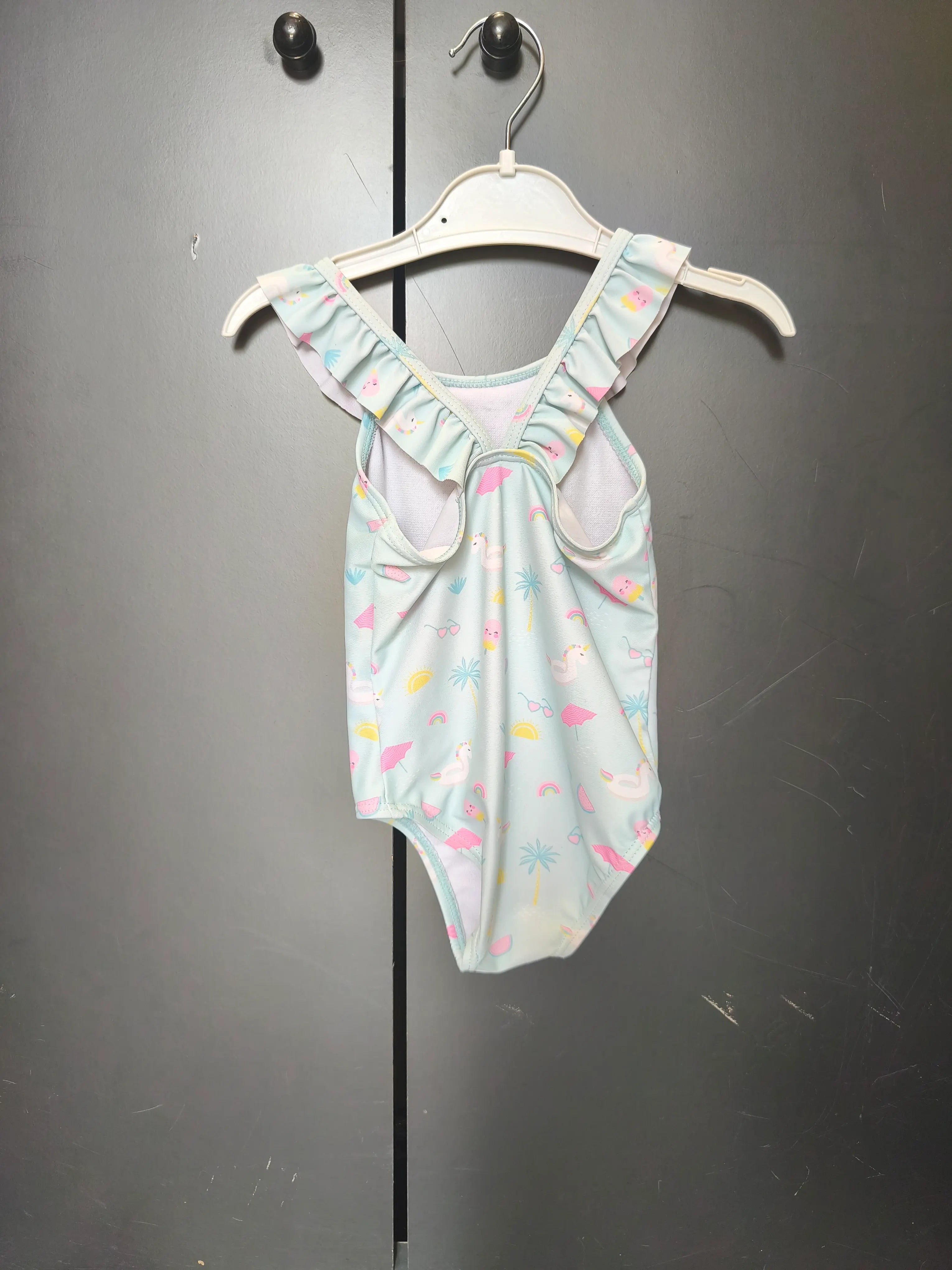 Maillot de bain bébé bleu clair Mots d’Enfants 9 mois – Licorne et volants