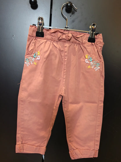 Pantalon rose avec broderie florale pour fille – Mots d’Enfants 12 mois ref 340