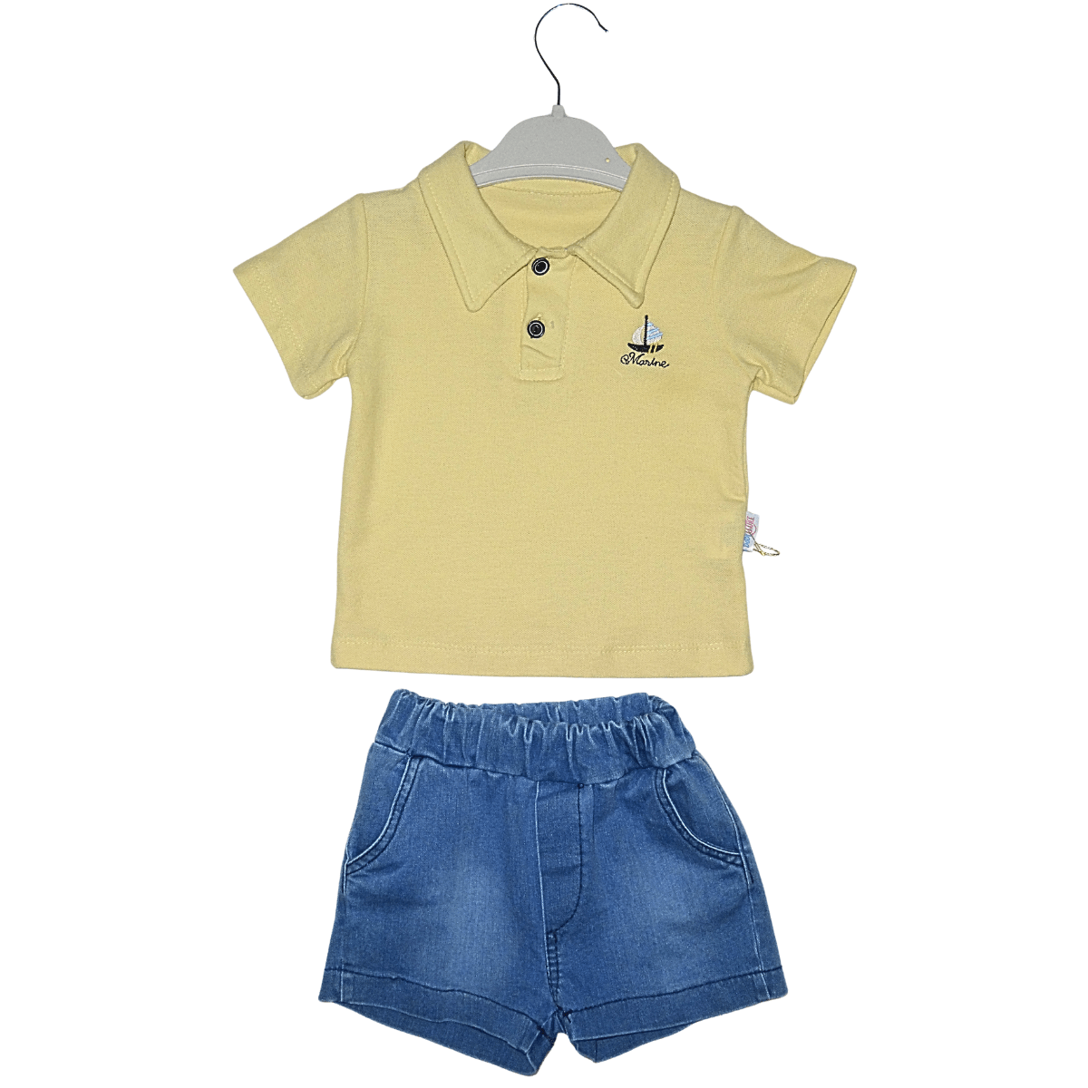 Ensemble bébé garçon été – Polo jaune "Marine" brodé & short bleu Little Stars