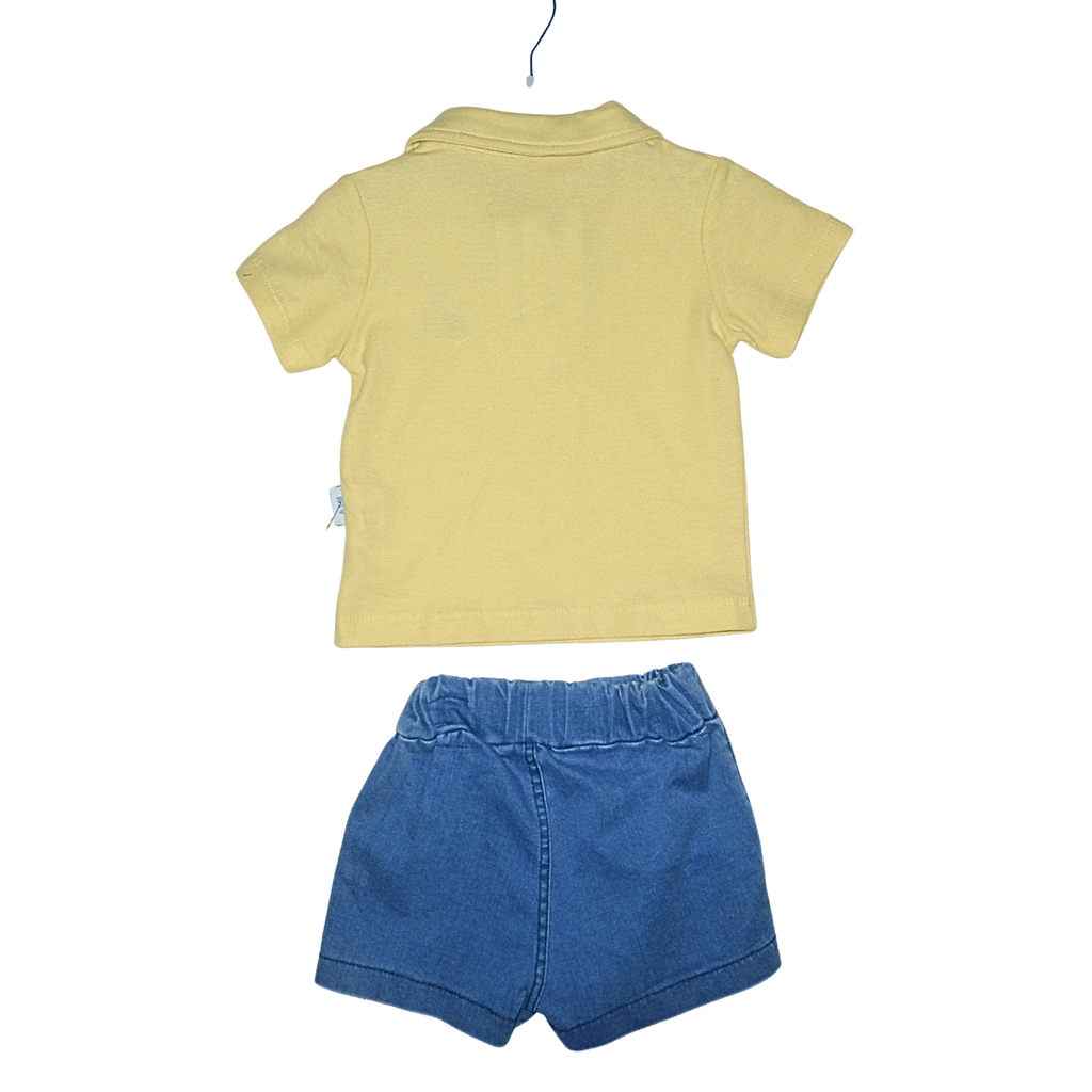 Ensemble bébé garçon été – Polo jaune "Marine" brodé & short bleu Little Stars