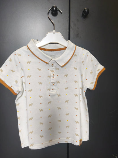 Polo Okaïdi 18 mois - Blanc & Camel à motif animal ref 01