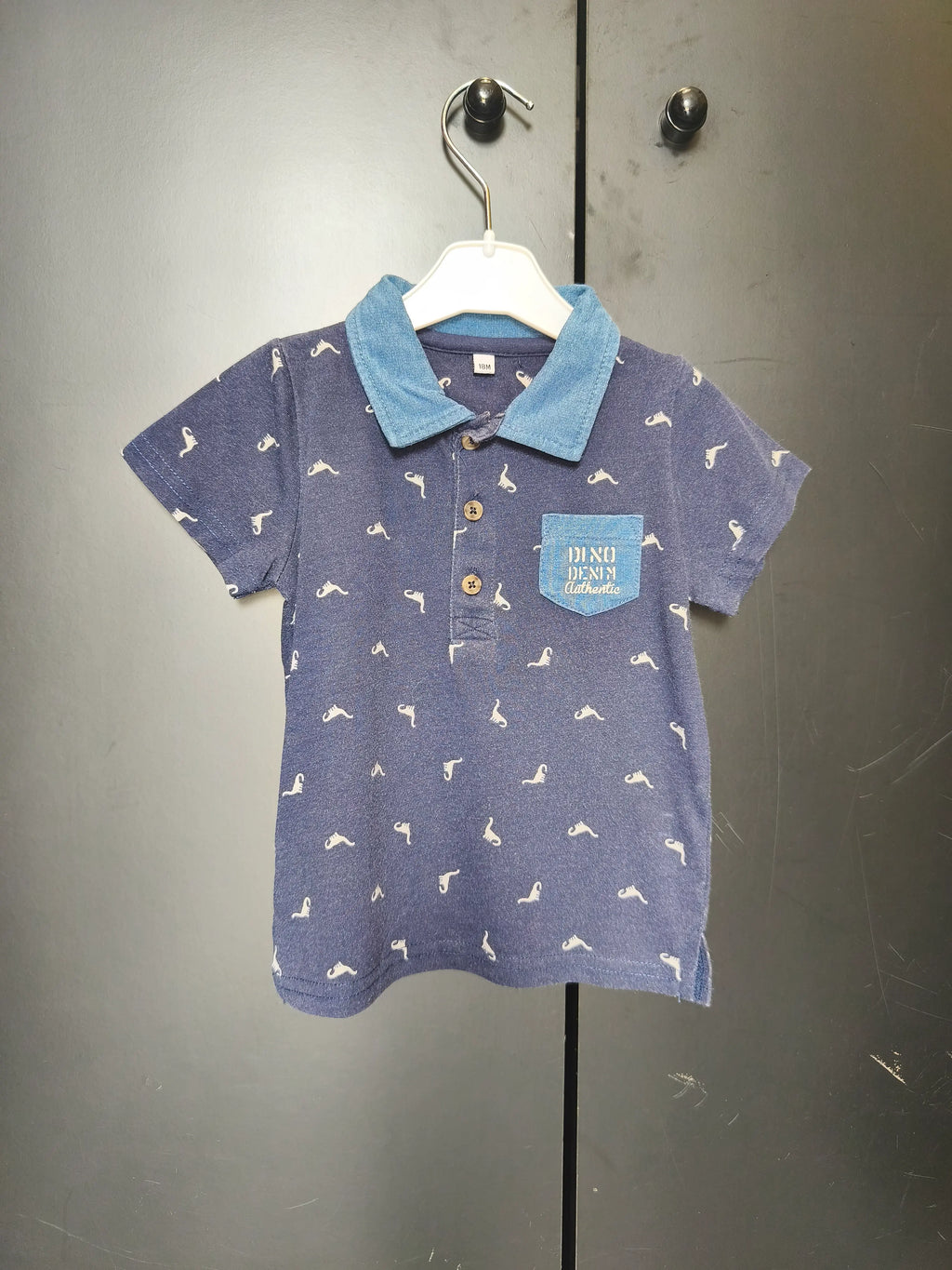 Polo bébé 18 mois bleu marine - Motif dinosaure et poche cœur