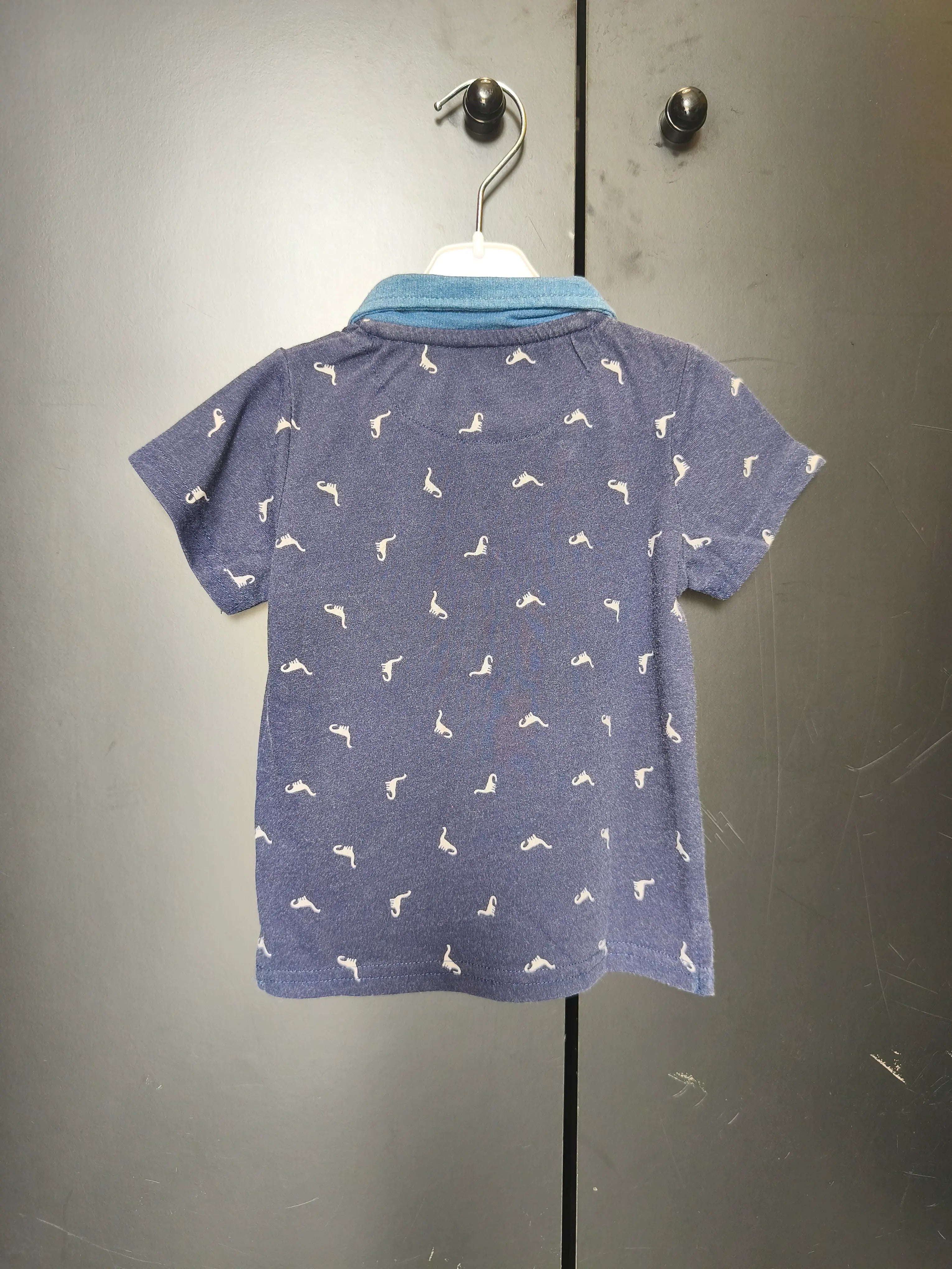 Polo bébé 18 mois bleu marine - Motif dinosaure et poche cœur