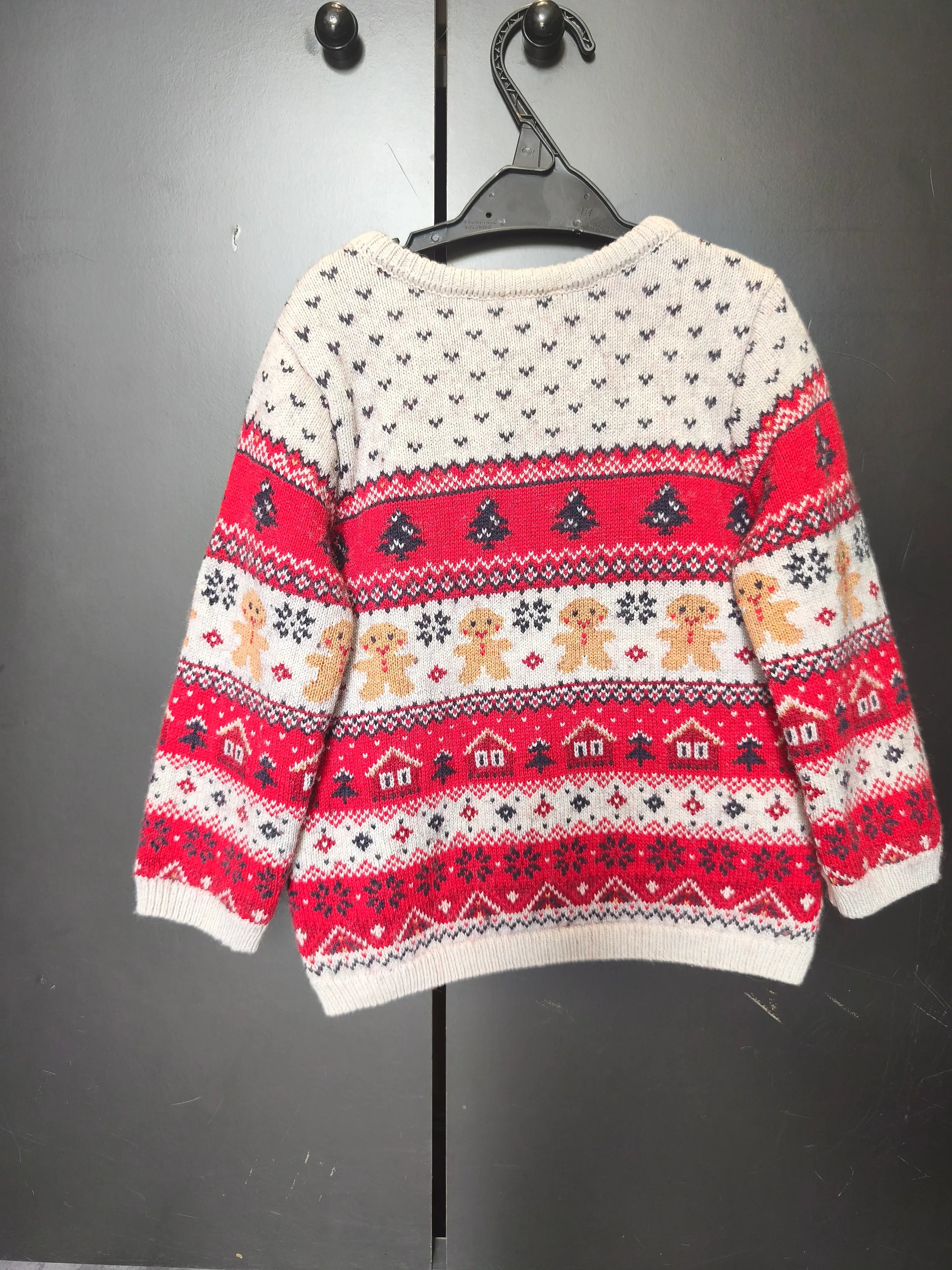 Pull de Noël Sergent Major 24 mois – Rouge & gris, rayures et pain d’épice