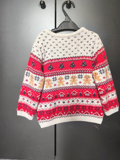 Pull de Noël Sergent Major 24 mois – Rouge & gris, rayures et pain d’épice ref 71