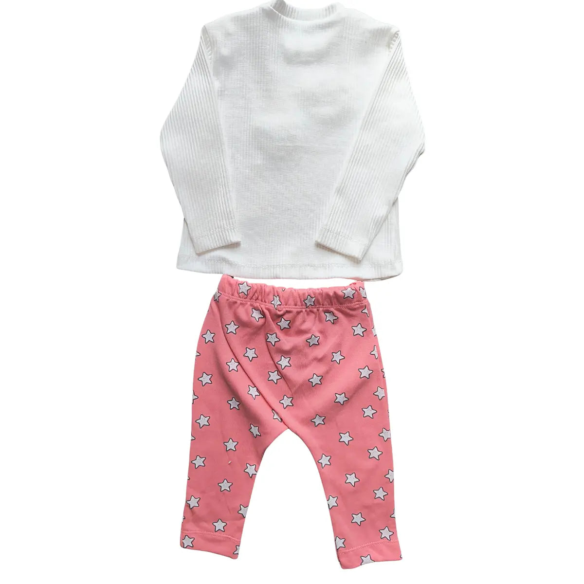 Pull blanc nounours & legging rose étoilé