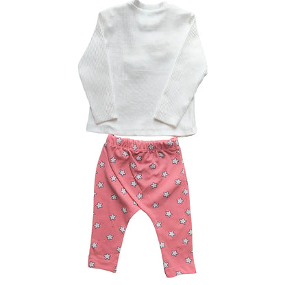 Pull blanc nounours & legging rose étoilé ref 435309
