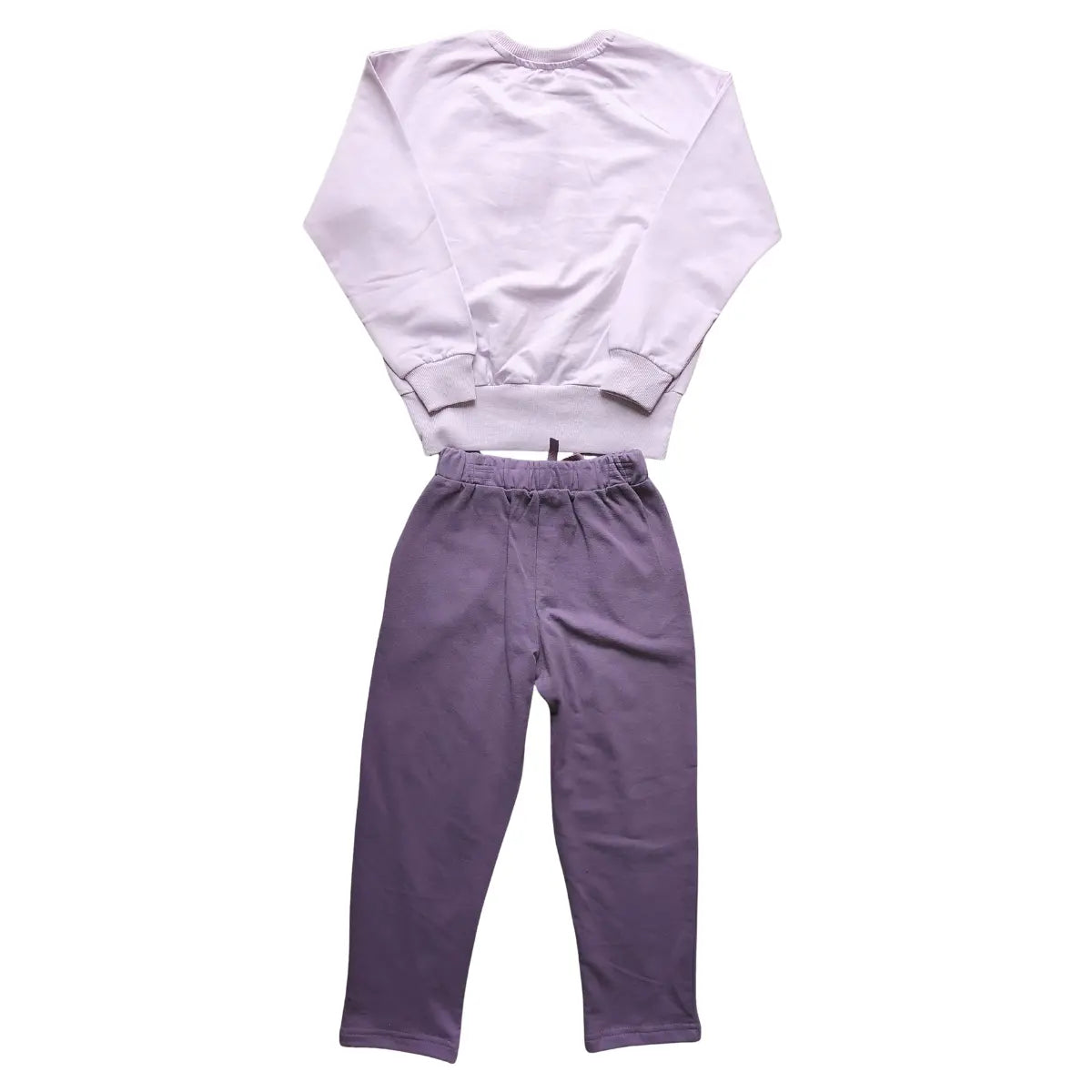 Pull cœur fleuri & pantalon violet à nœud