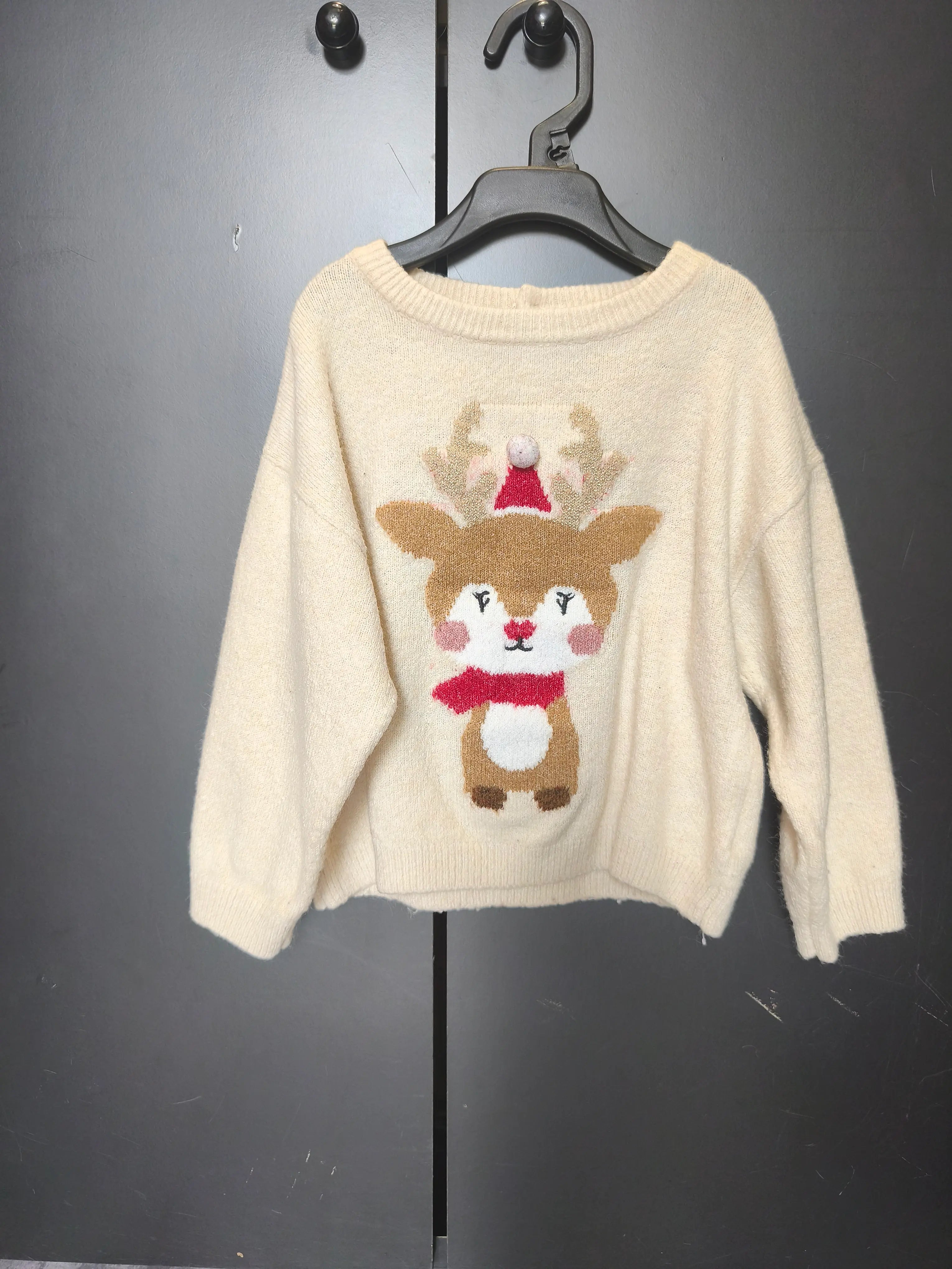 Pull de Noël Vertbaudet 24 mois – Crème clair, broderie cerf & pompon