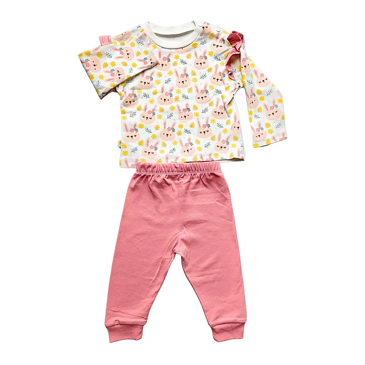 Ensemble fille blanc & corail – Lapin, feuillage et volants