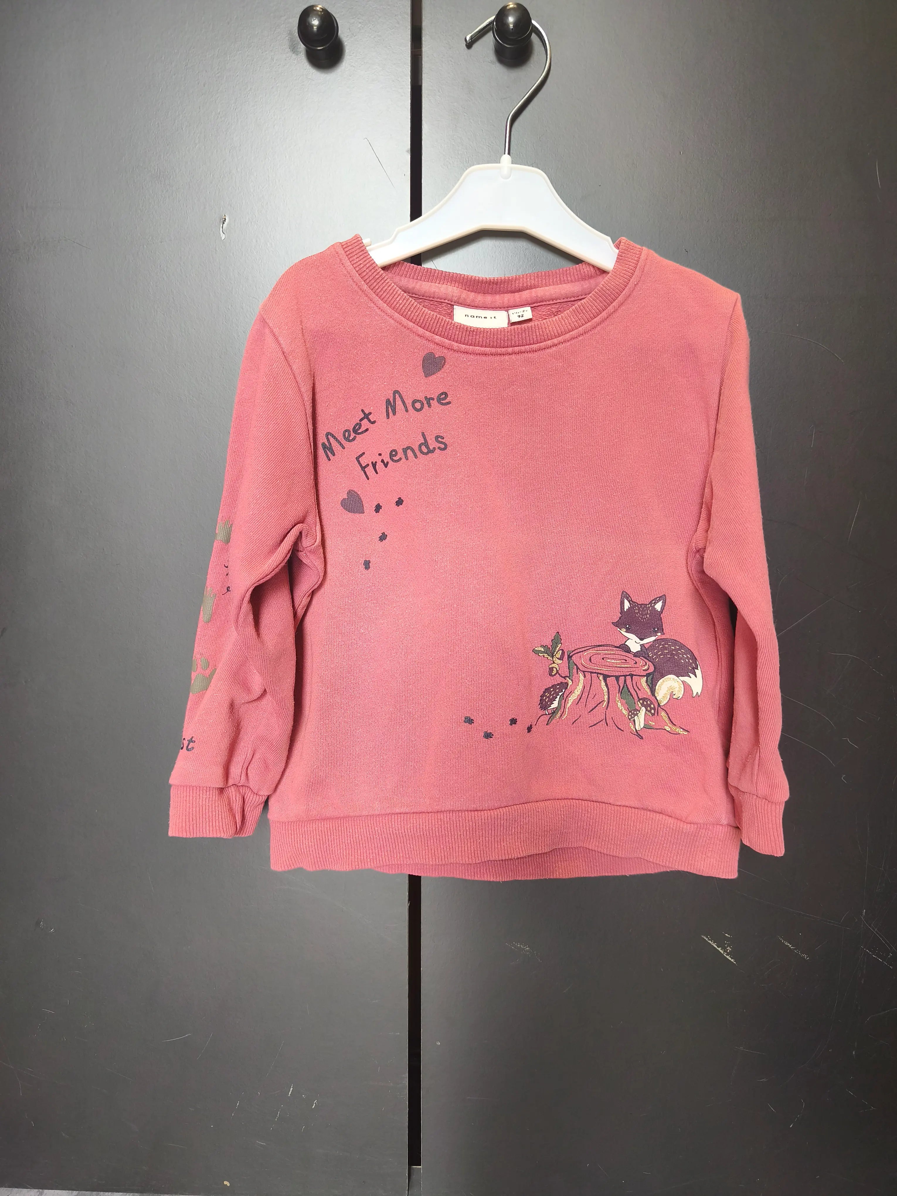 Pull Name It 18-24 mois - Brique avec renard & message "Meet More Friends"