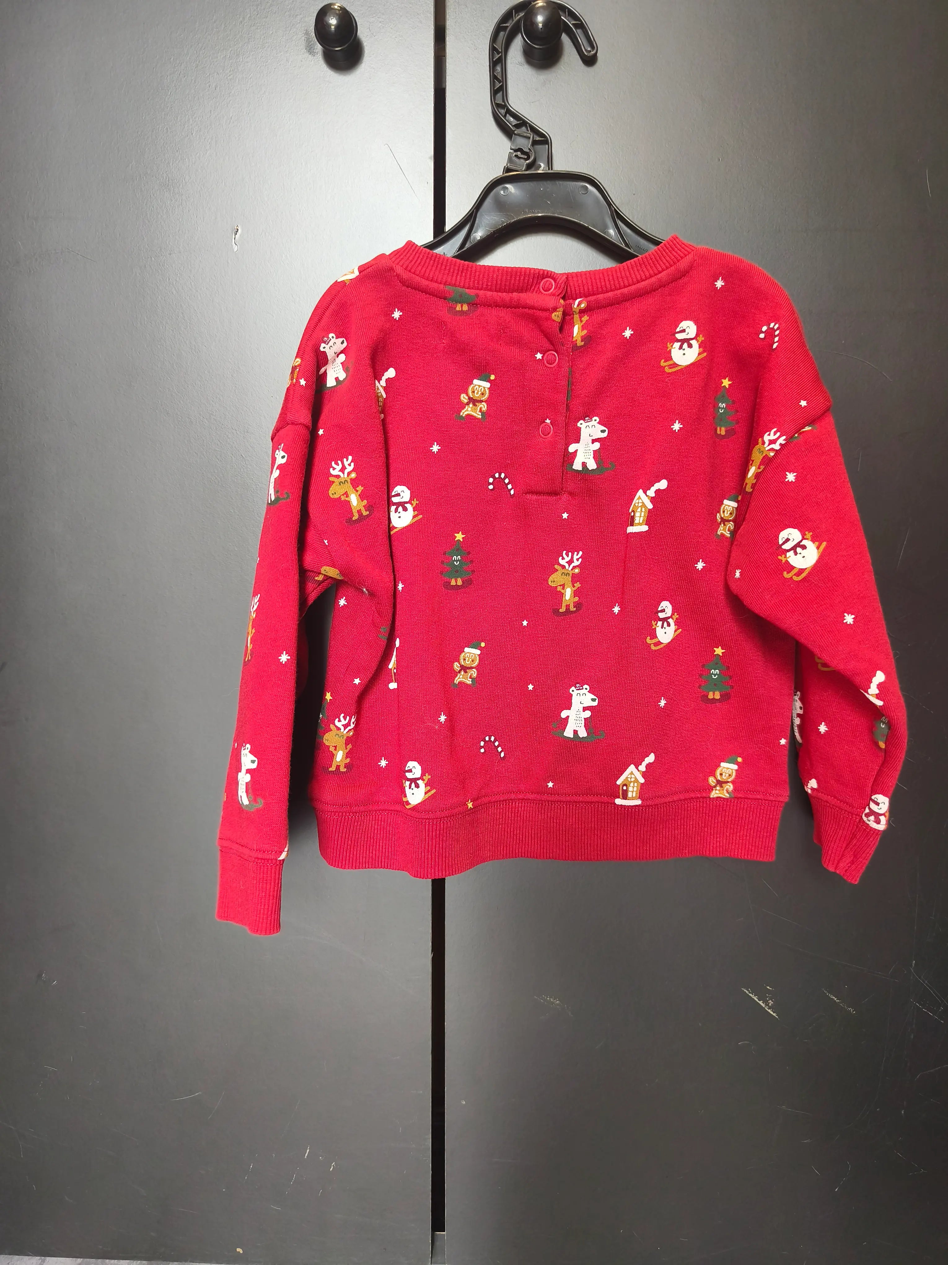 Pull de Noël Vertbaudet 24 mois – Rouge vif avec dessins festifs & boutons au dos