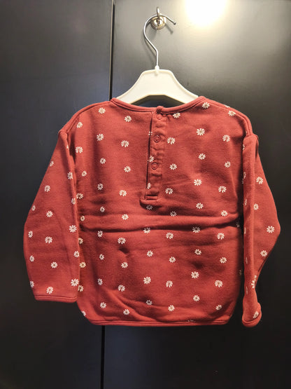 Pull terracotta foncé « Hello » à marguerites – Kiabi 18 mois ref 359