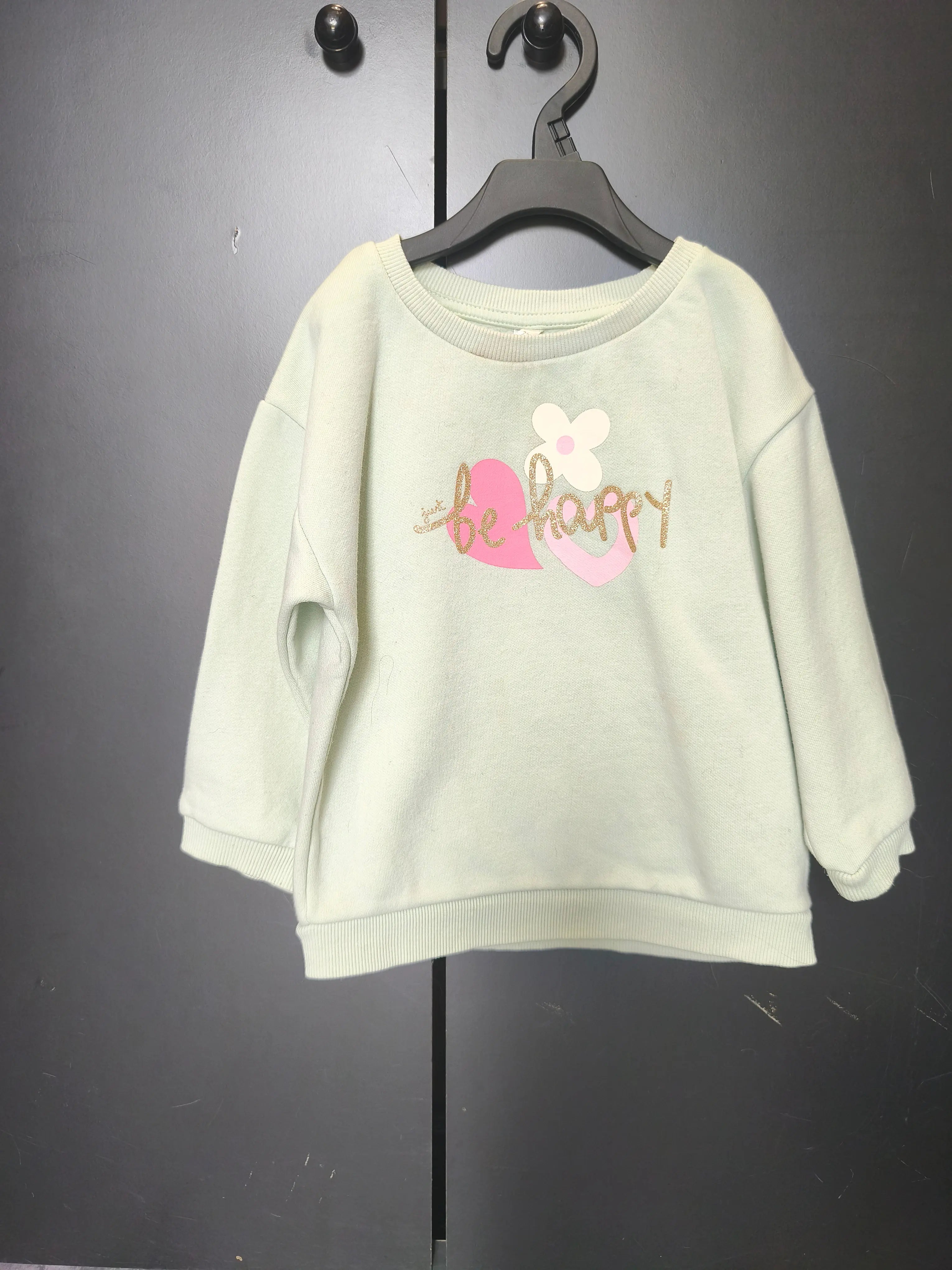 Pull vert d'eau Orchestra 23 mois – cœur & fleurs, “Just Be Happy”