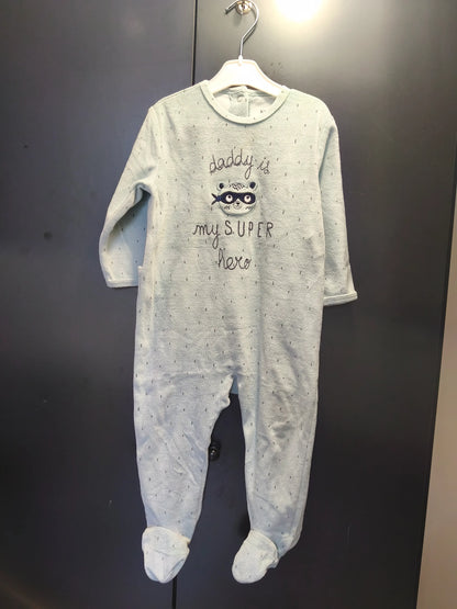 Grenouillère Velours Verte à Pois "Daddy is my Super Hero" – Kiabi 18 mois ref 382