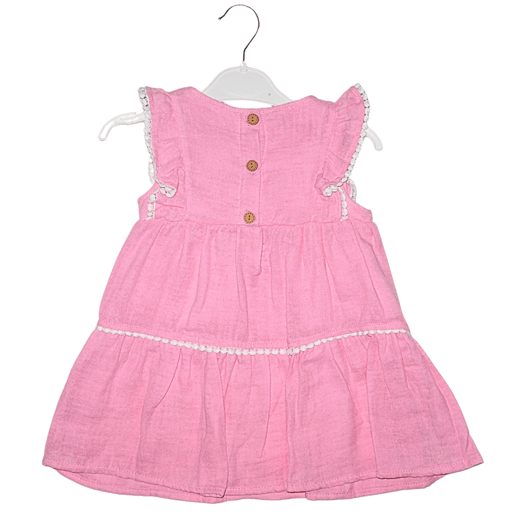 Robe Rose Fille en Coton avec Dentelle et Broderie Little Stars
