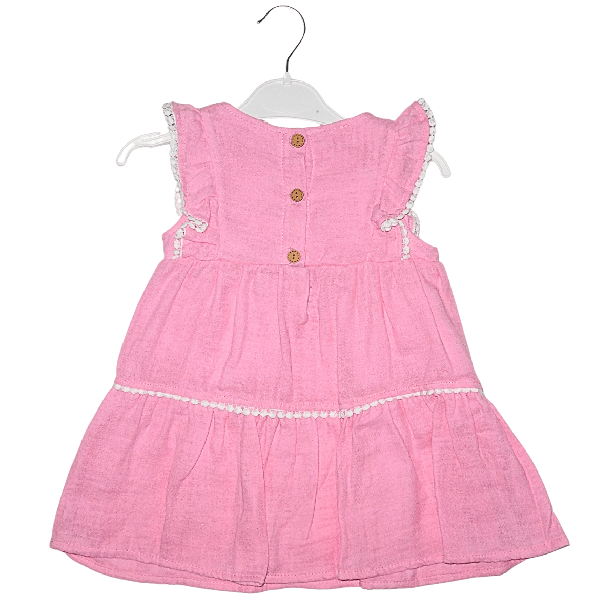 Robe Rose Fille en Coton avec Dentelle et Broderie Little Stars