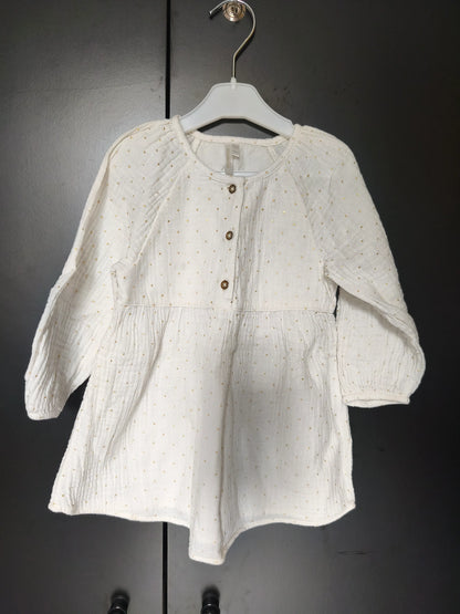 Robe manches longues blanche à pois dorés – Orchestra 24 mois