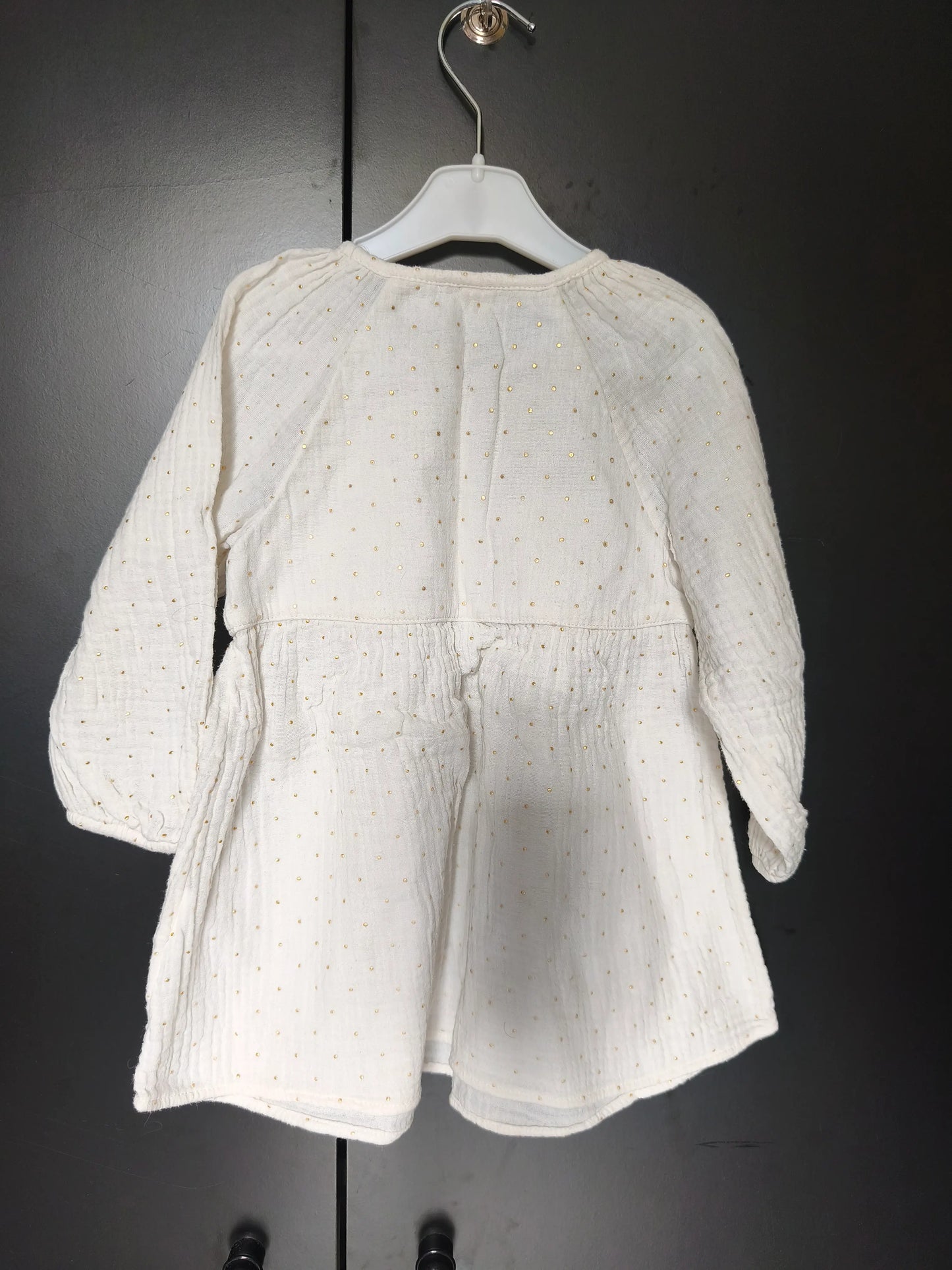 Robe manches longues blanche à pois dorés – Orchestra 24 mois