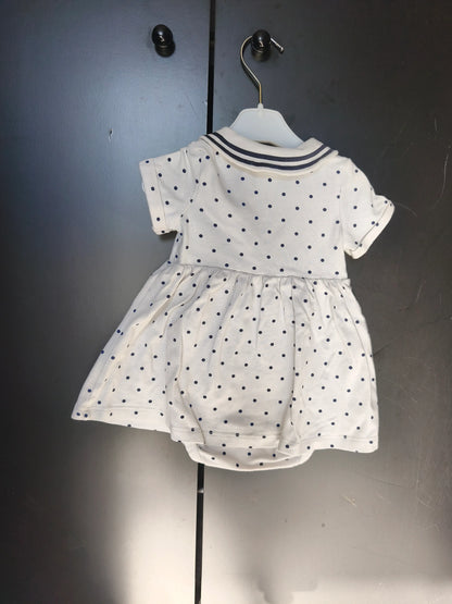 Robe Body Blanche à Pois Bleus – Col Marin – H&M – 3 Mois ref 195