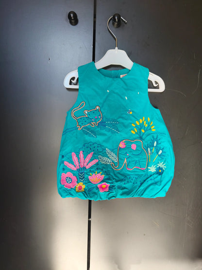 Robe Turquoise Brodée – Animaux et Végétal – Du Pareil au Même – 3 Mois ref 196