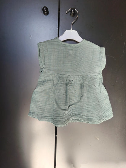 Robe Verte en Gaze de Coton – Noeud Décoratif – Verbaudet – 3 Mois ref 198