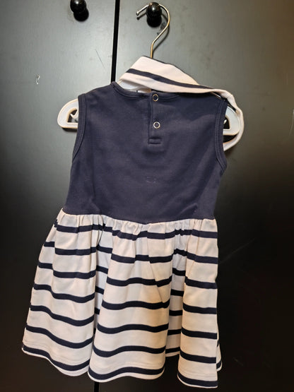 Robe marinière bleue et blanche avec bandeau pour fille – Les Petits Matelots 12 mois ref 331