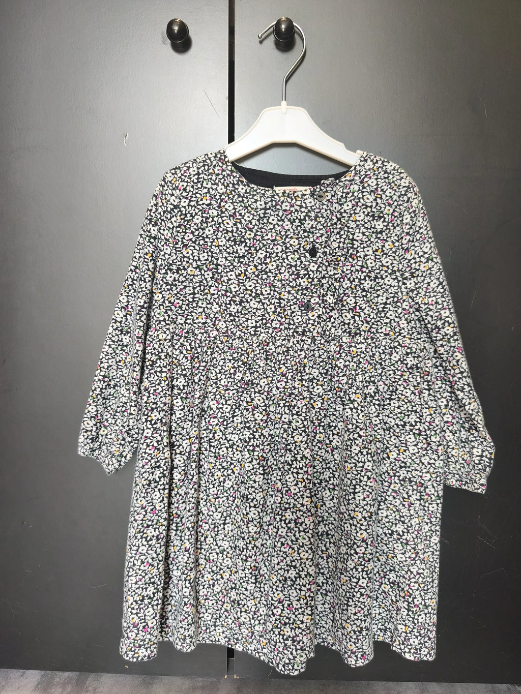 Robe Du Pareil au Même 3 ans - Noire, manches longues & fleurs blanches