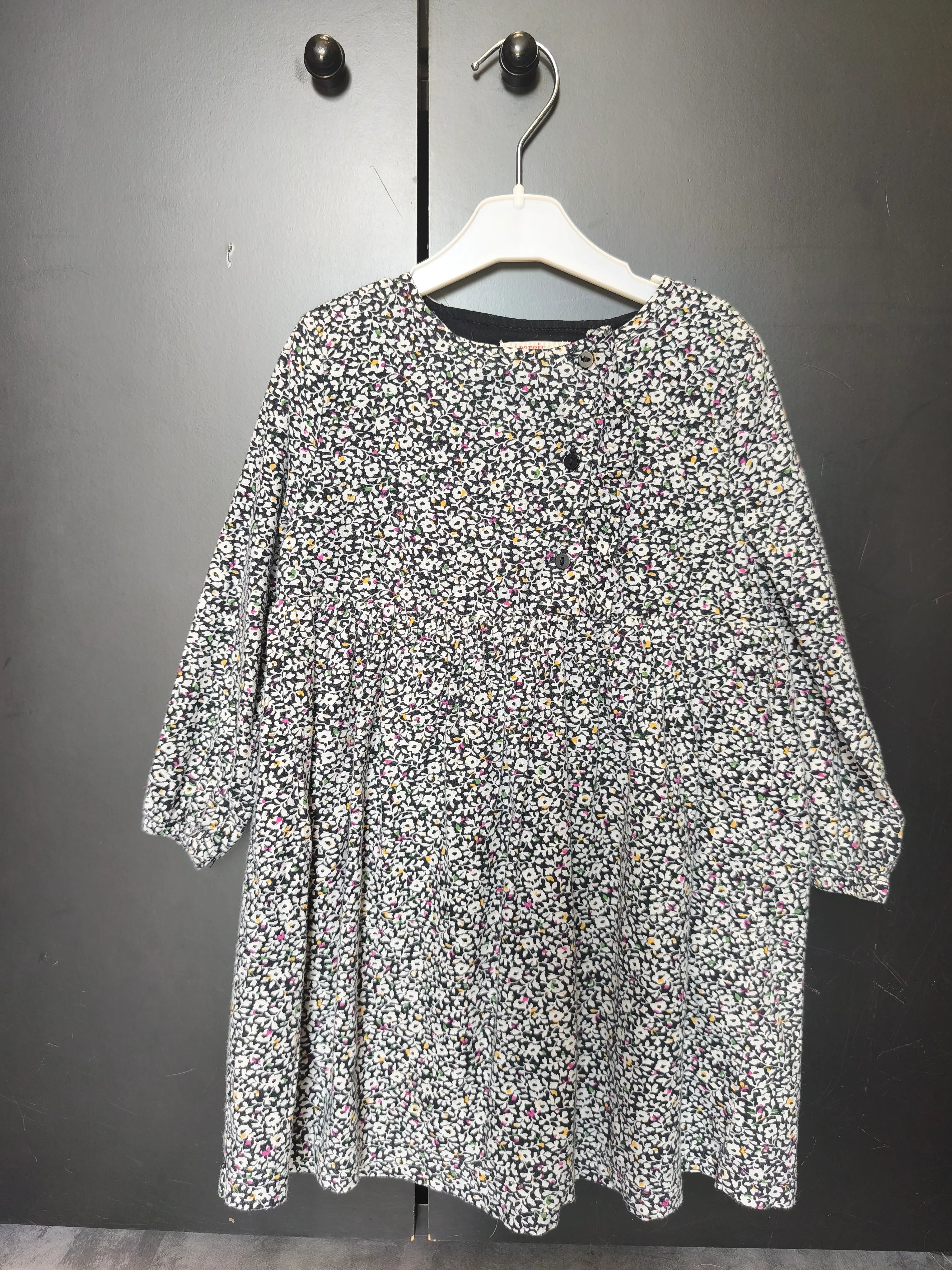 Robe Du Pareil au Même 3 ans - Noire, manches longues & fleurs blanches