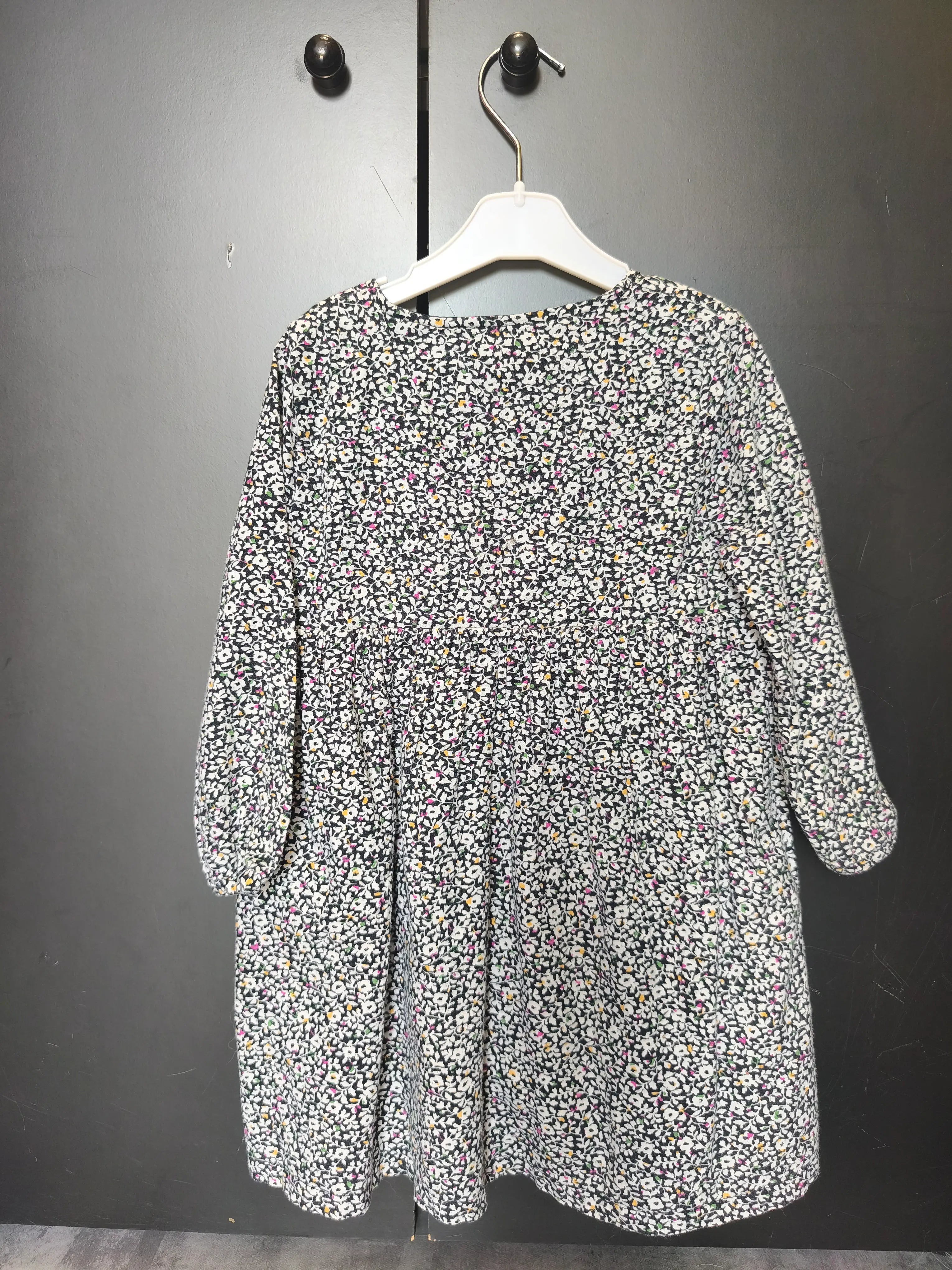 Robe Du Pareil au Même 3 ans - Noire, manches longues & fleurs blanches