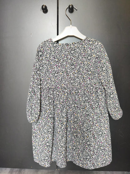 Robe Du Pareil au Même 3 ans - Noire, manches longues & fleurs blanches ref 59
