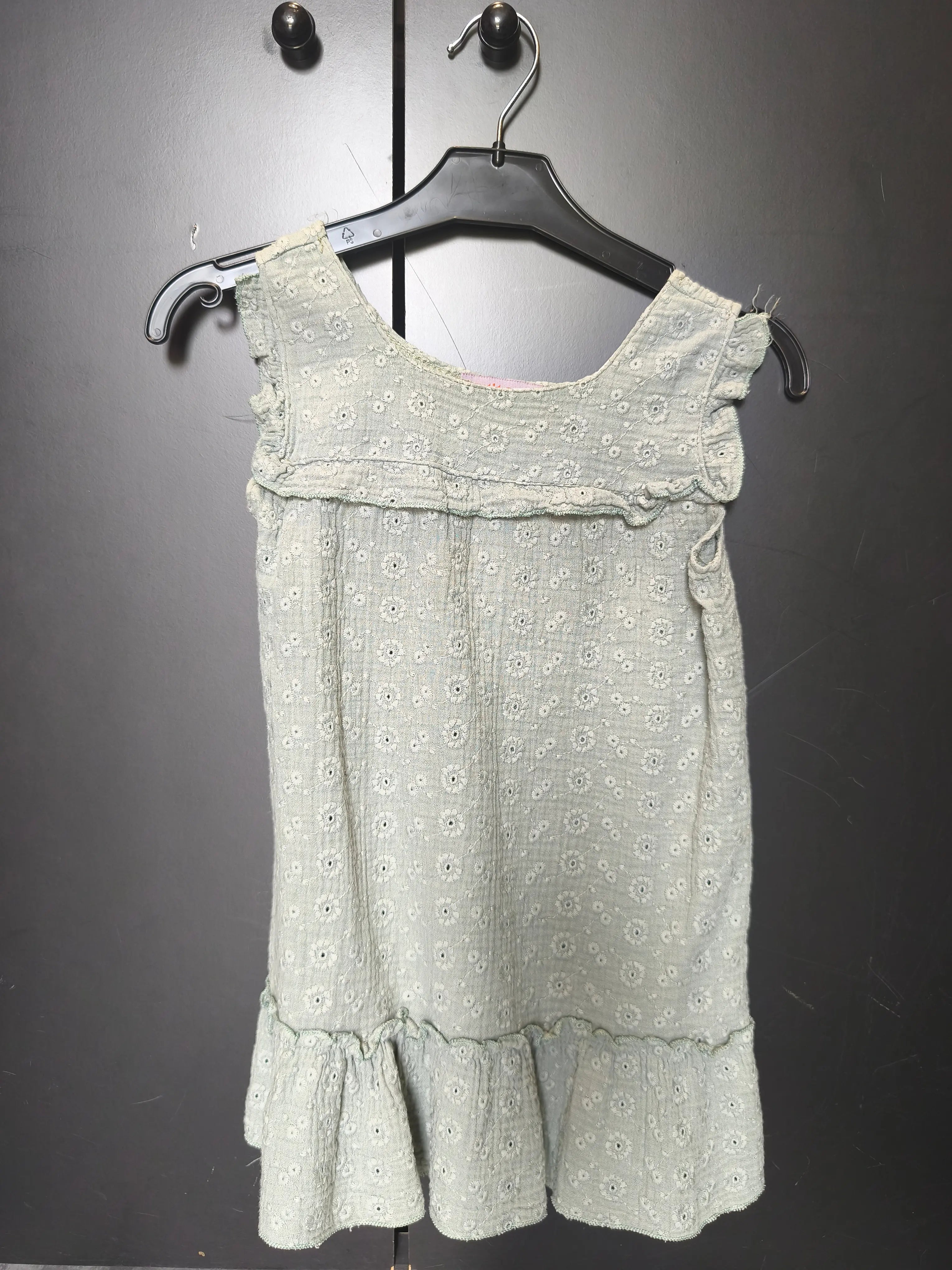 Robe P’tit Môme 24 mois - Vert d’eau à broderie fleurs & volants
