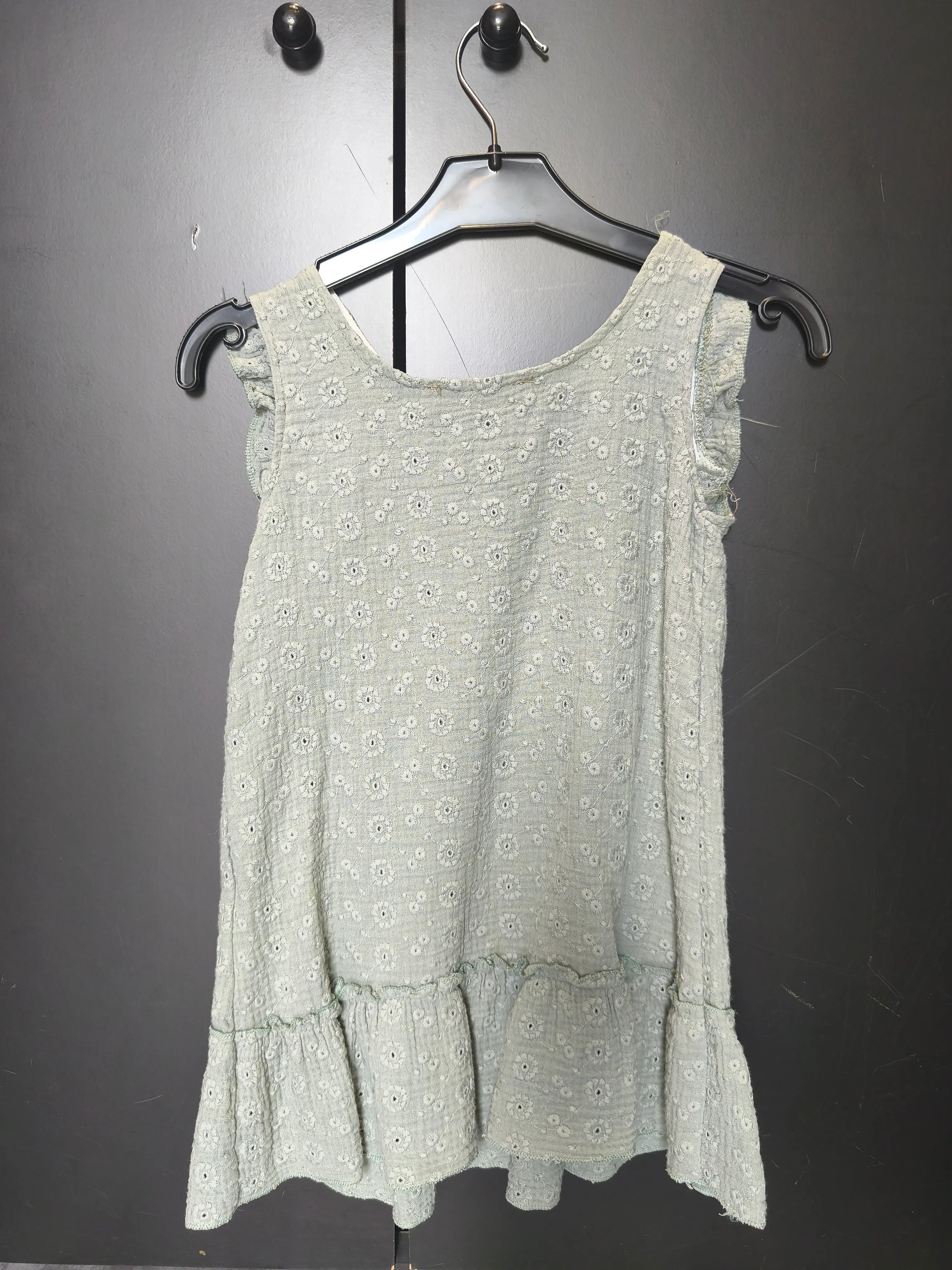 Robe P’tit Môme 24 mois - Vert d’eau à broderie fleurs & volants
