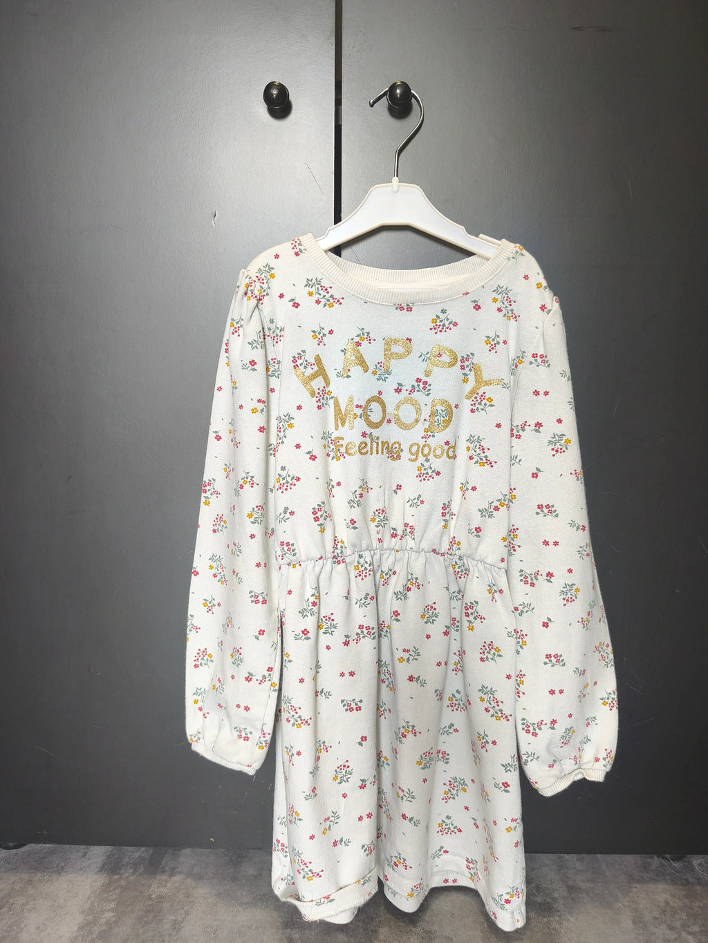 Robe Kiabi 8 ans - Blanche à fleurs, manches longues & message brodé