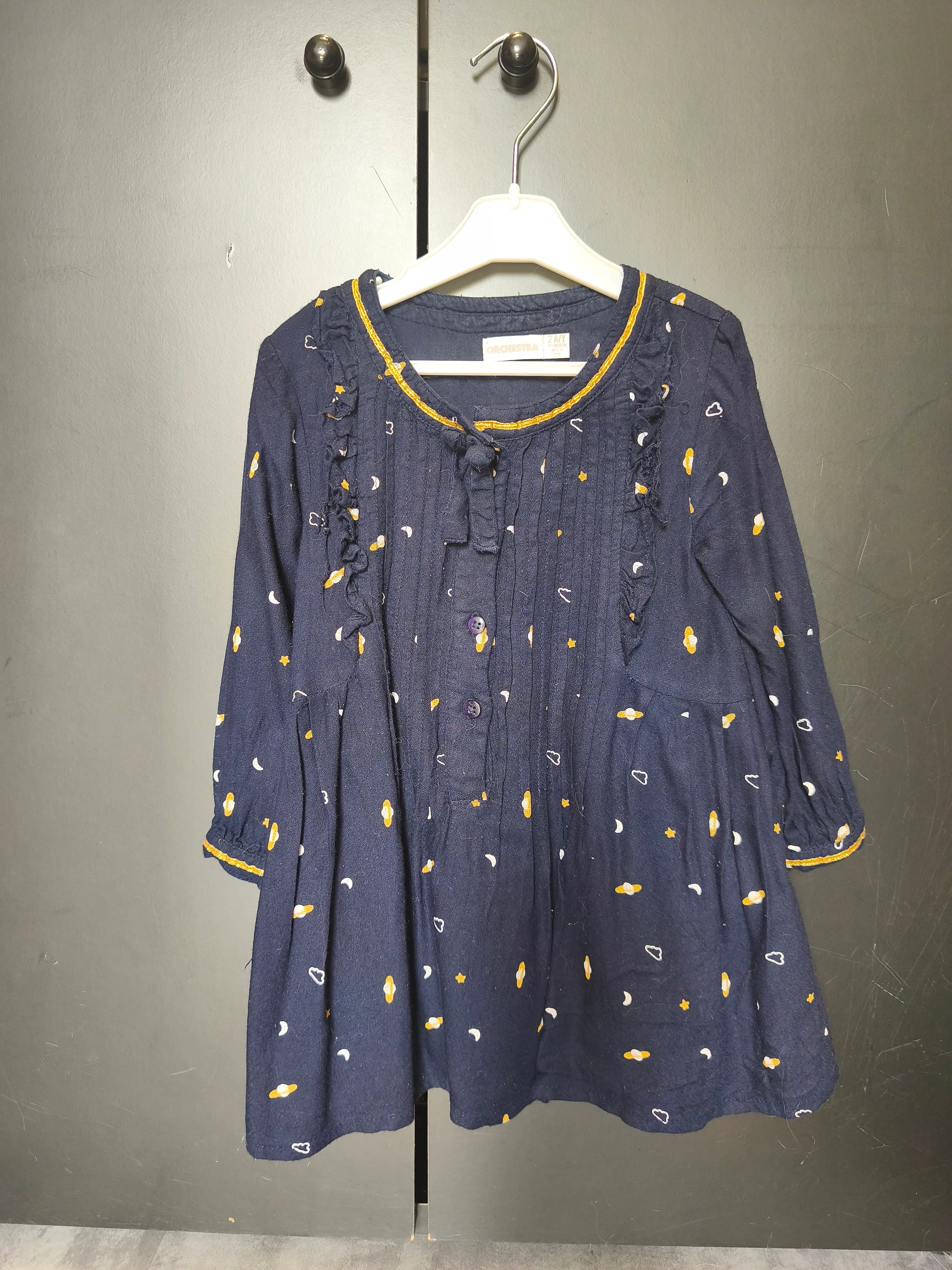 Robe Orchestra 2 ans - Bleu nuit, motif planètes & détails dorés