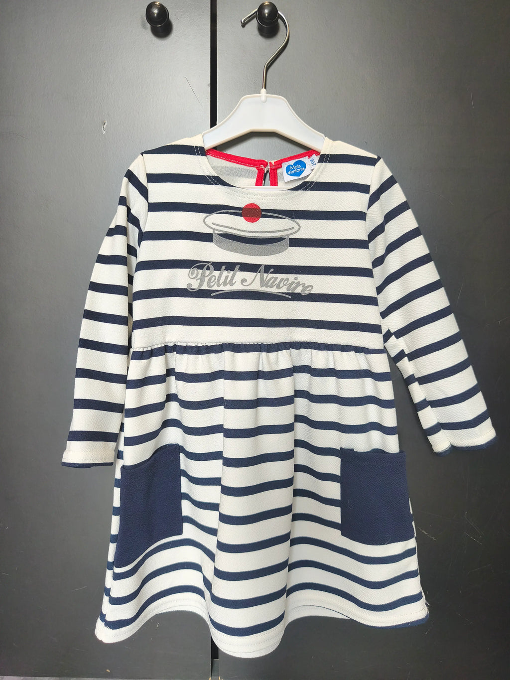 Robe marinière Mots d’Enfants 24 mois - Blanche rayée bleu & motif marin