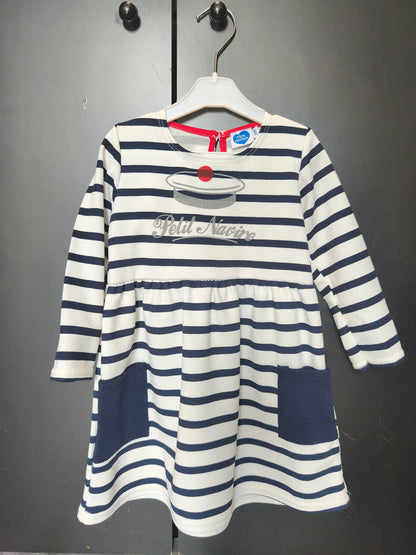 Robe marinière Mots d’Enfants 24 mois - Blanche rayée bleu & motif marin ref 60
