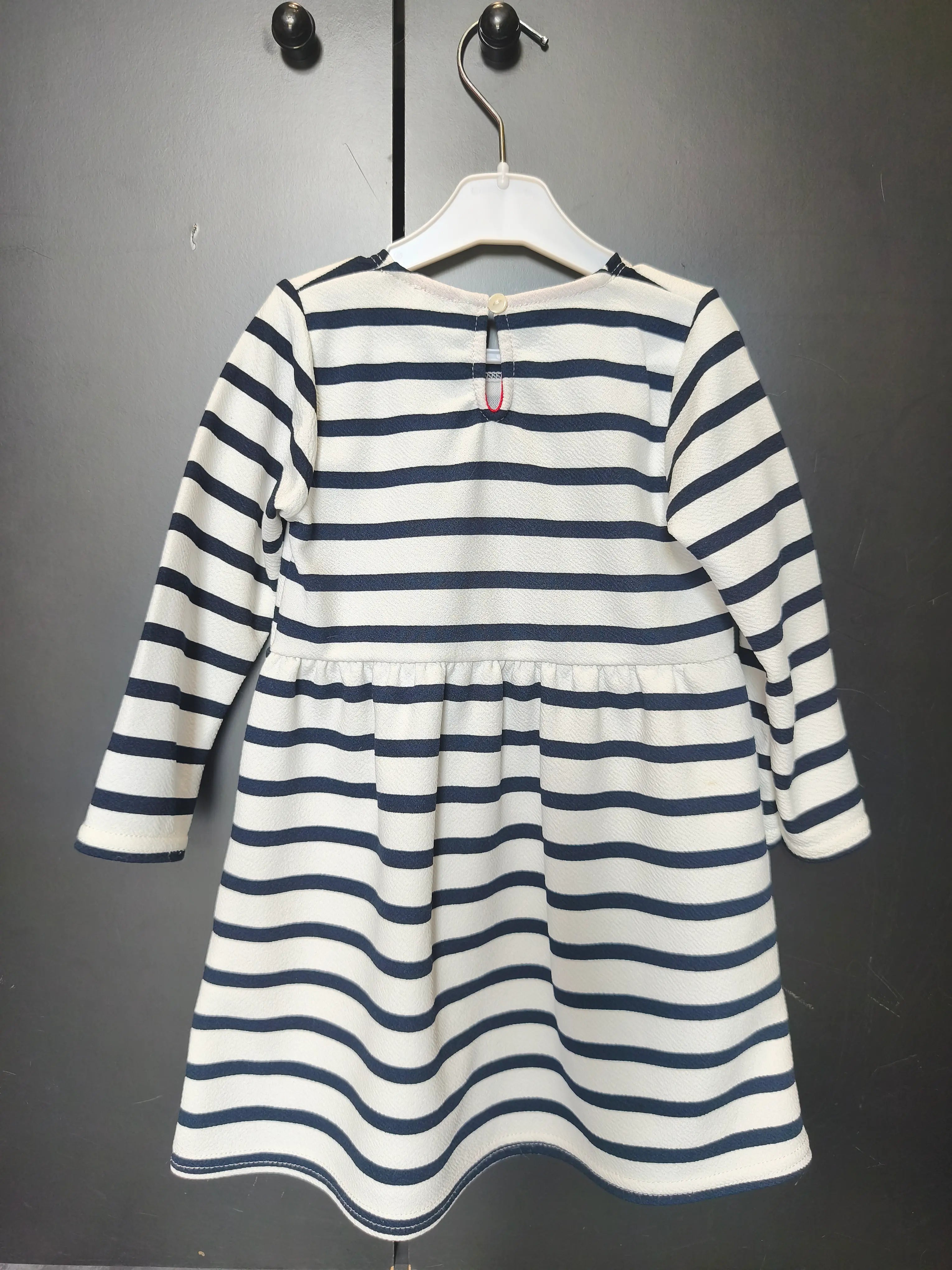 Robe marinière Mots d’Enfants 24 mois - Blanche rayée bleu & motif marin