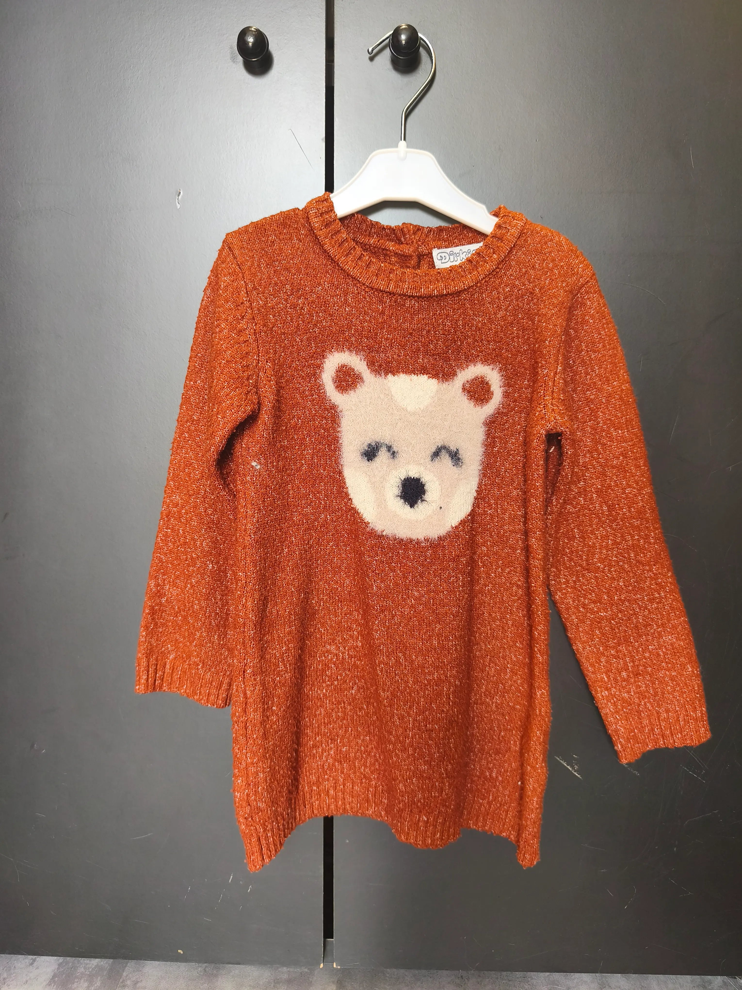 Robe Dirkje 12 mois - Terracotta, manches longues & dessin tête d’ours