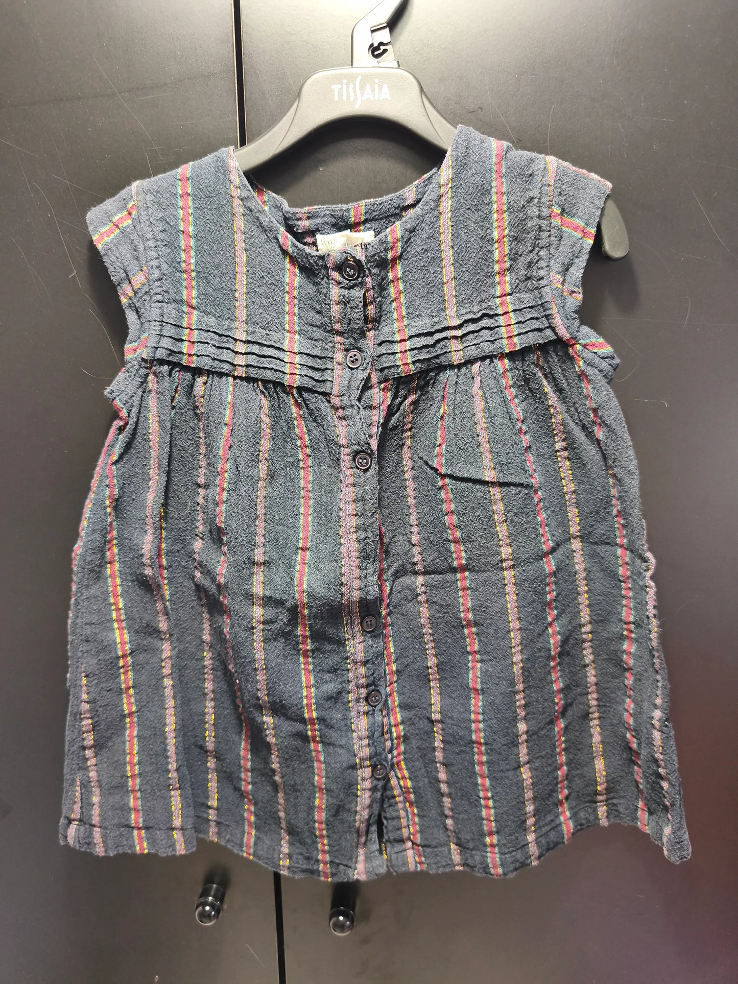 Robe Noire Rayures Or, Rouge et Vert – 4 Ans ref 590