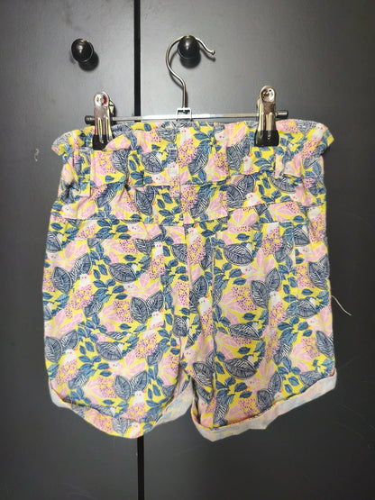 Short jaune 4 ans Tissaia motif floral bleu et rose, cordon argent factice ref 95