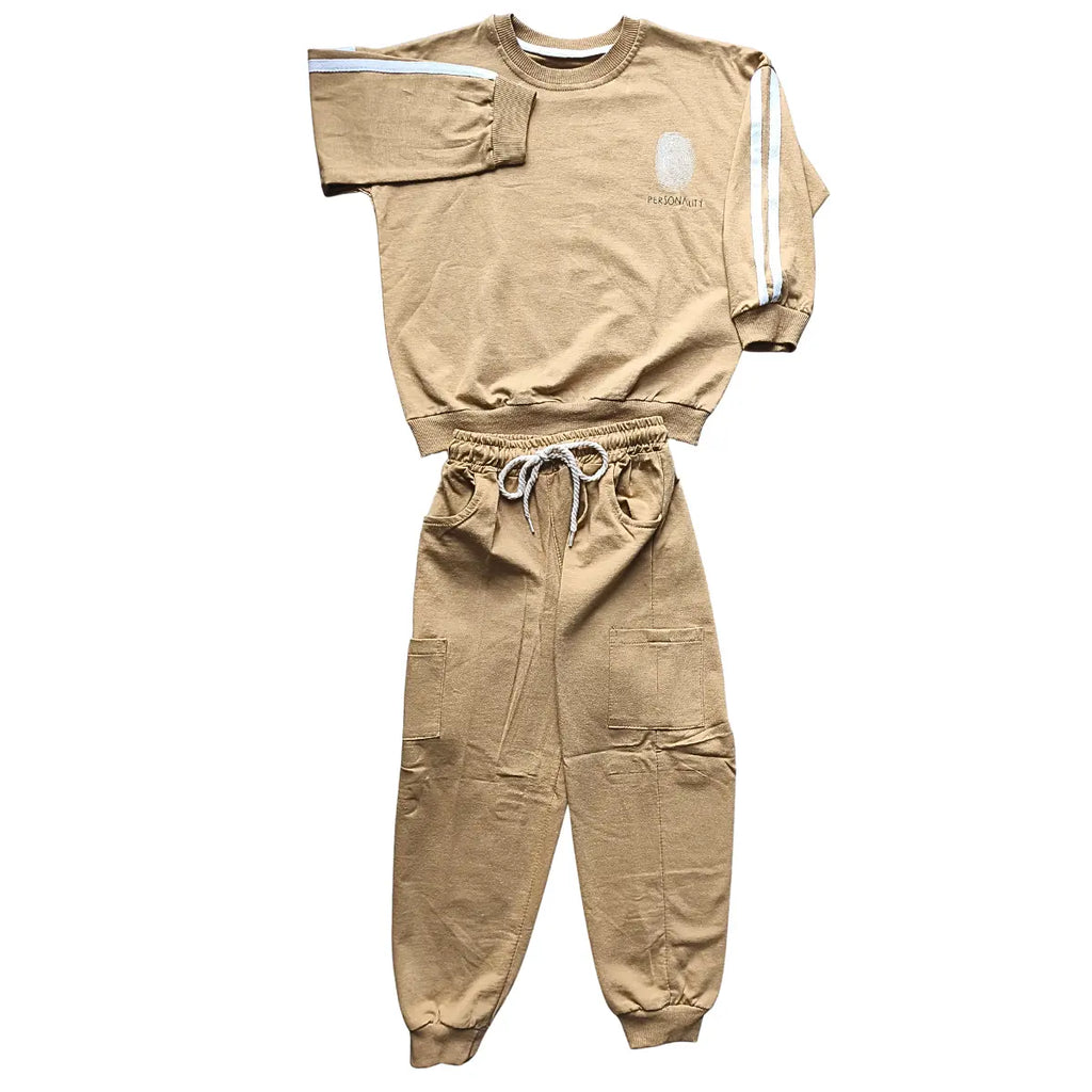 Survêtement camel "Personality" avec bandes blanches