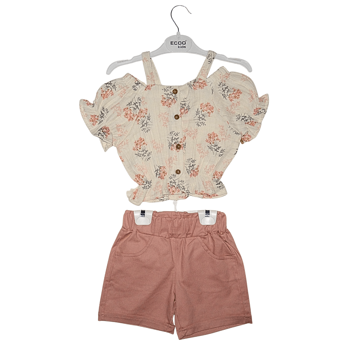 Ensemble fille T-shirt crème à fleurs & short rose Little Stars