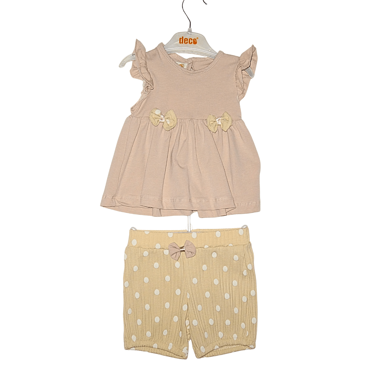 Ensemble Bébé Fille Beige – T-shirt Volants, Short à Pois Little Stars